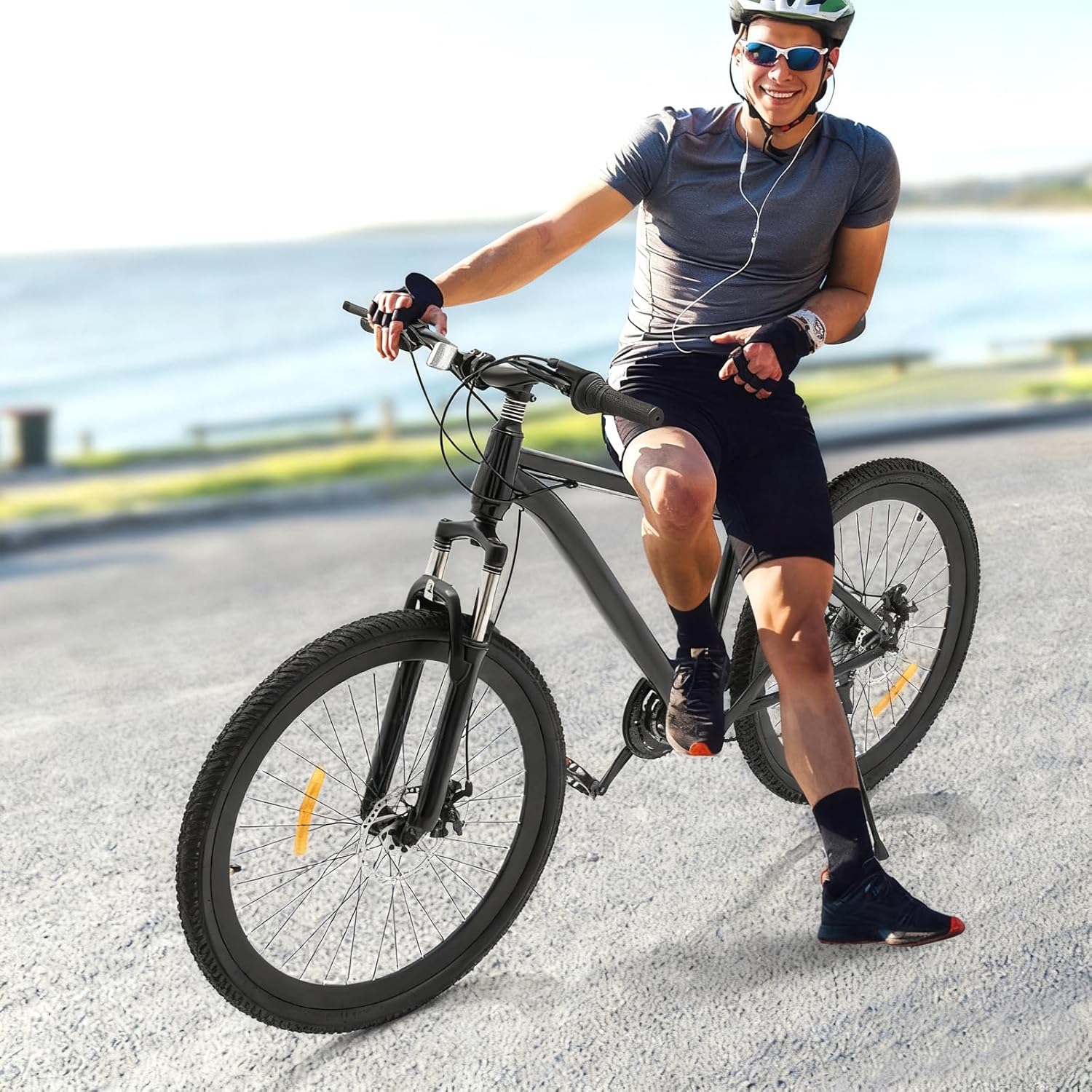 Mountain bike Hardtail 26 pollici bicicletta per adulti con freni a disco a 21 marce, forcella ammortizzata, telaio in acciaio robusto e luci a LED per adulti e ragazzi a partire dai 12 anni