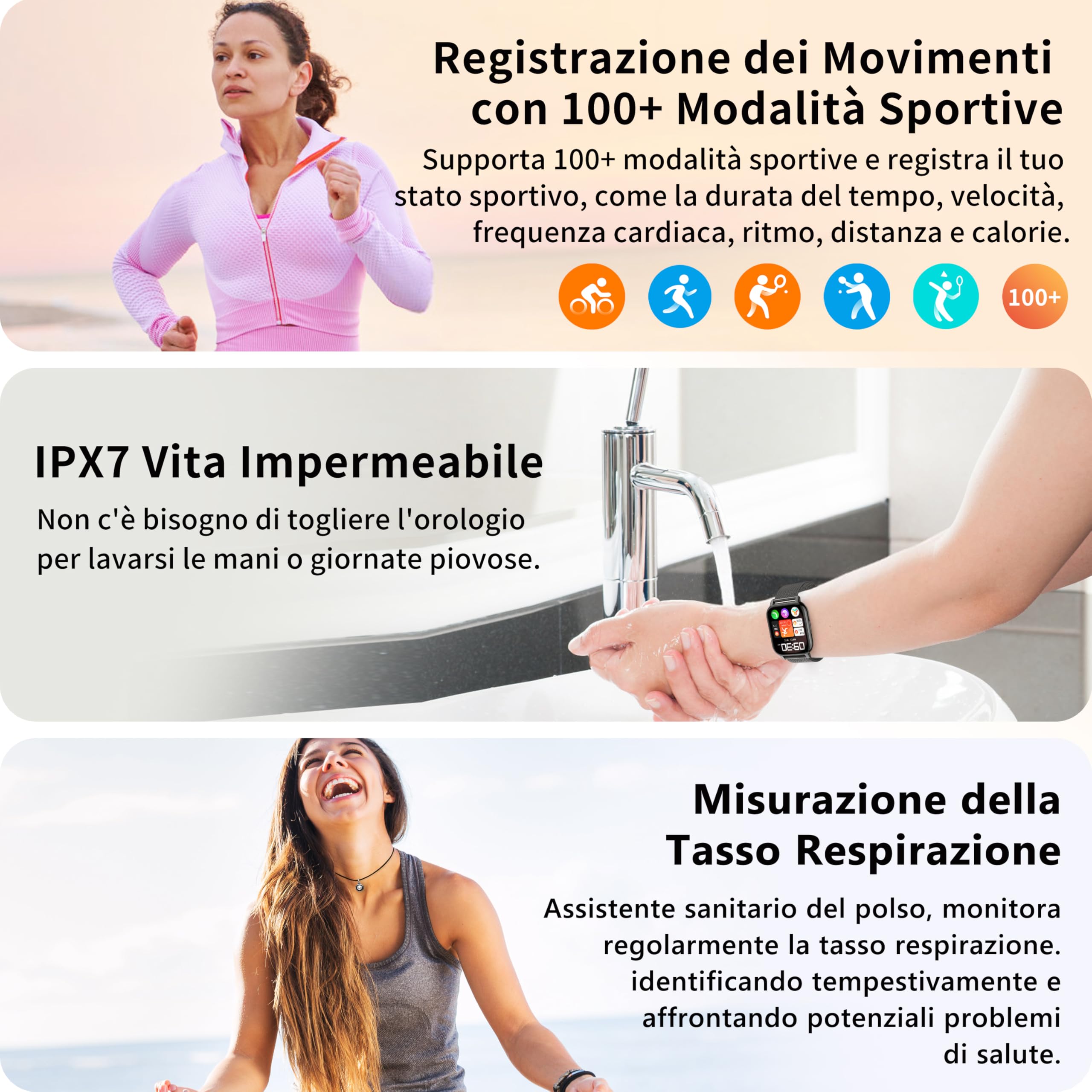 Popglory Smartwatch Uomo Donna Chiamate e Whatsapp, AI Orologio Contapassi 100+ Sports, Assistente, Salute 24/7, Pressione Sanguigna, Cardiofrequenzimetro, SpO2 Sonno, 2 Cinturini per Android iOS