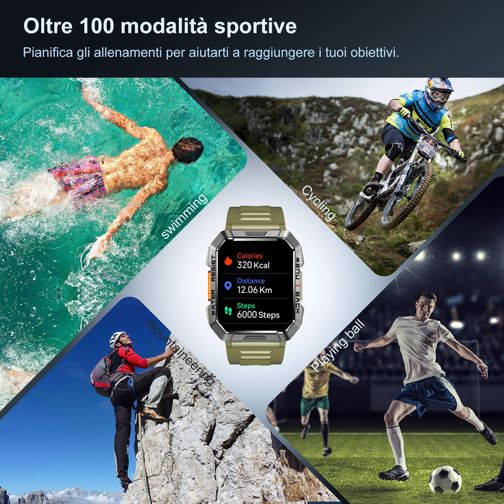 Blackview Smartwatch Uomo, Orologio Intelligente Fitness con Chiamate Bluetooth, 2.01" Militari Smart Watch Tracker 100+ Modalità Sportive/Cardiofrequenzimetro/SpO2/Torcia/Bussola per Android iOS