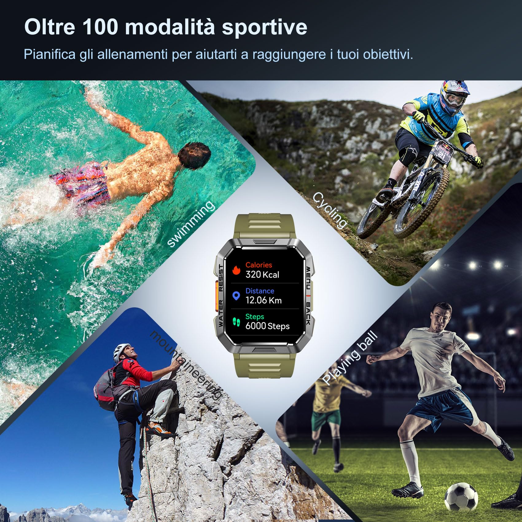 Blackview Smartwatch Uomo, Orologio Intelligente Fitness con Chiamate Bluetooth, 2.01" Militari Smart Watch Tracker 100+ Modalità Sportive/Cardiofrequenzimetro/SpO2/Torcia/Bussola per Android iOS