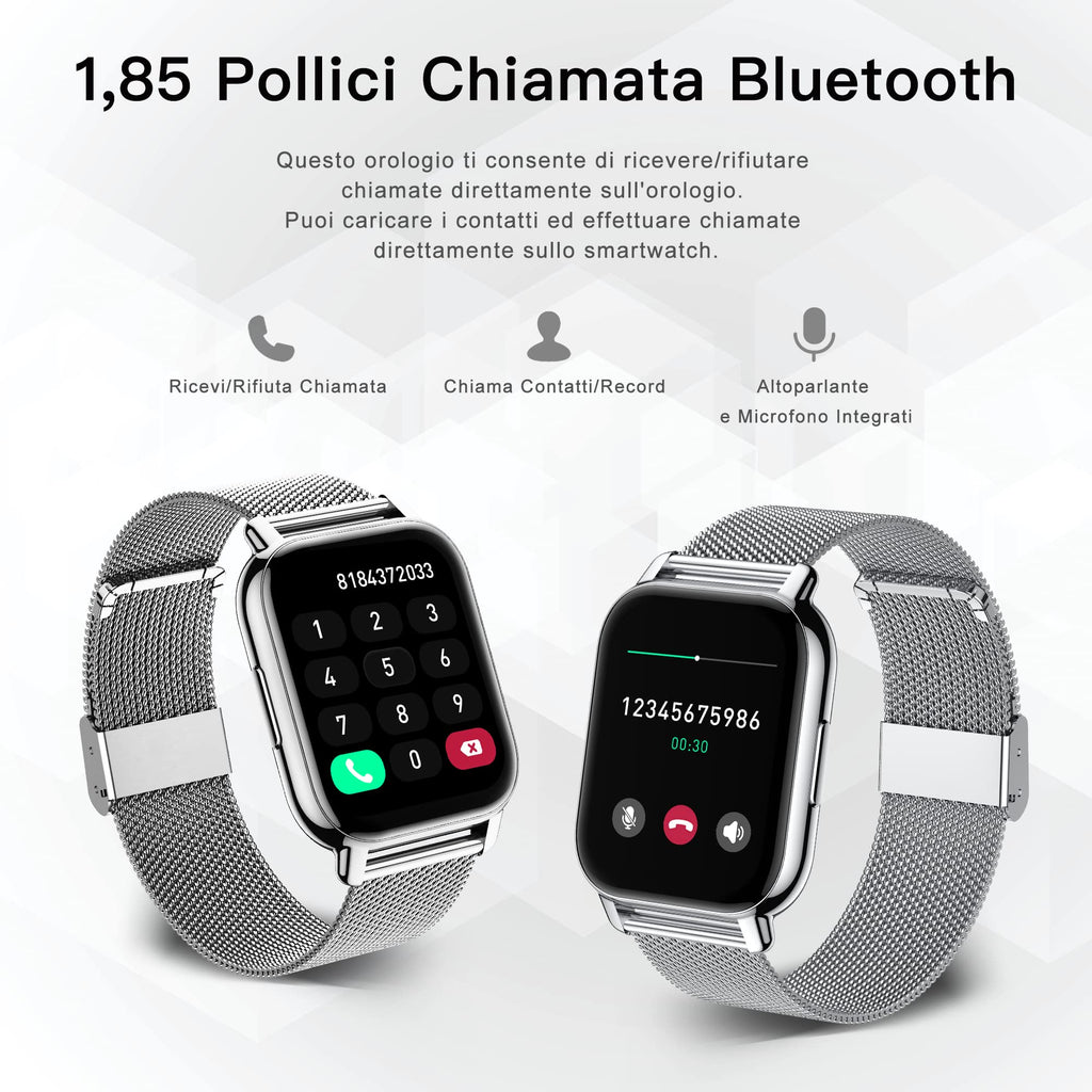 Popglory Smartwatch Uomo Donna Chiamate e Whatsapp, AI Orologio Contapassi 100+ Sports, Assistente, Salute 24/7, Pressione Sanguigna, Cardiofrequenzimetro, SpO2 Sonno, 2 Cinturini per Android iOS