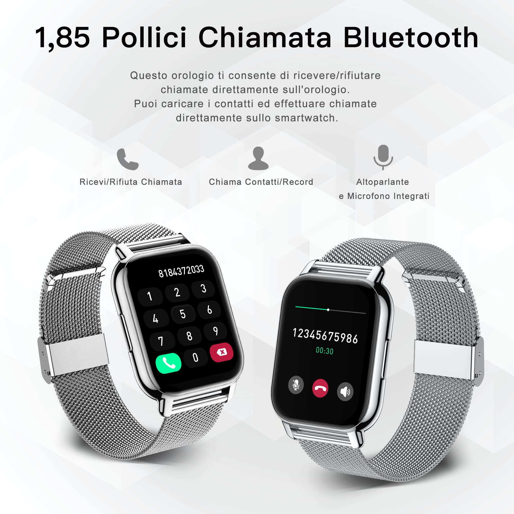 Popglory Smartwatch Uomo Donna Chiamate e Whatsapp, AI Orologio Contapassi 100+ Sports, Assistente, Salute 24/7, Pressione Sanguigna, Cardiofrequenzimetro, SpO2 Sonno, 2 Cinturini per Android iOS