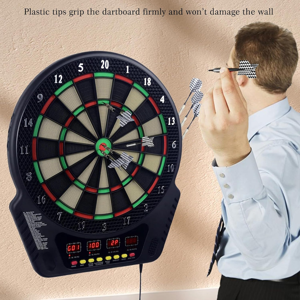 Cible de fléchettes électronique – Ensemble de fléchettes électroniques à pointe plastique, 4 écrans LCD, 27 modes de jeu, jusqu'à 16 joueurs, pour professionnels, amateurs et débutants