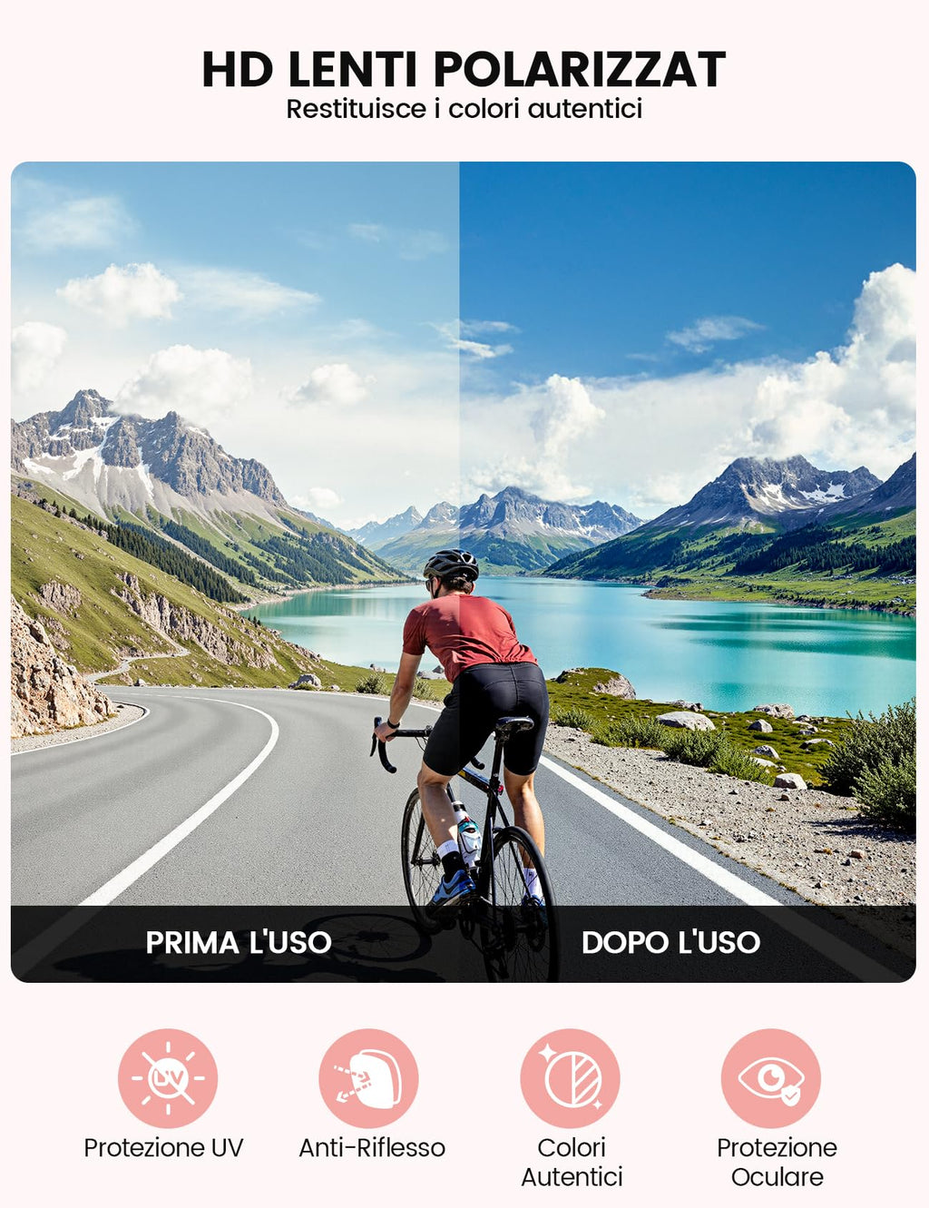 Lamicall Occhiali da Sole Ciclismo Polarizzati, [24g Ultraleggero] Anti-UV400, TR90-Telaio, Nasello Regolabile, Occhiali da Sole Sportivi per Uomo e Donna, per Pesca/Corsa/Sport all'Aperto