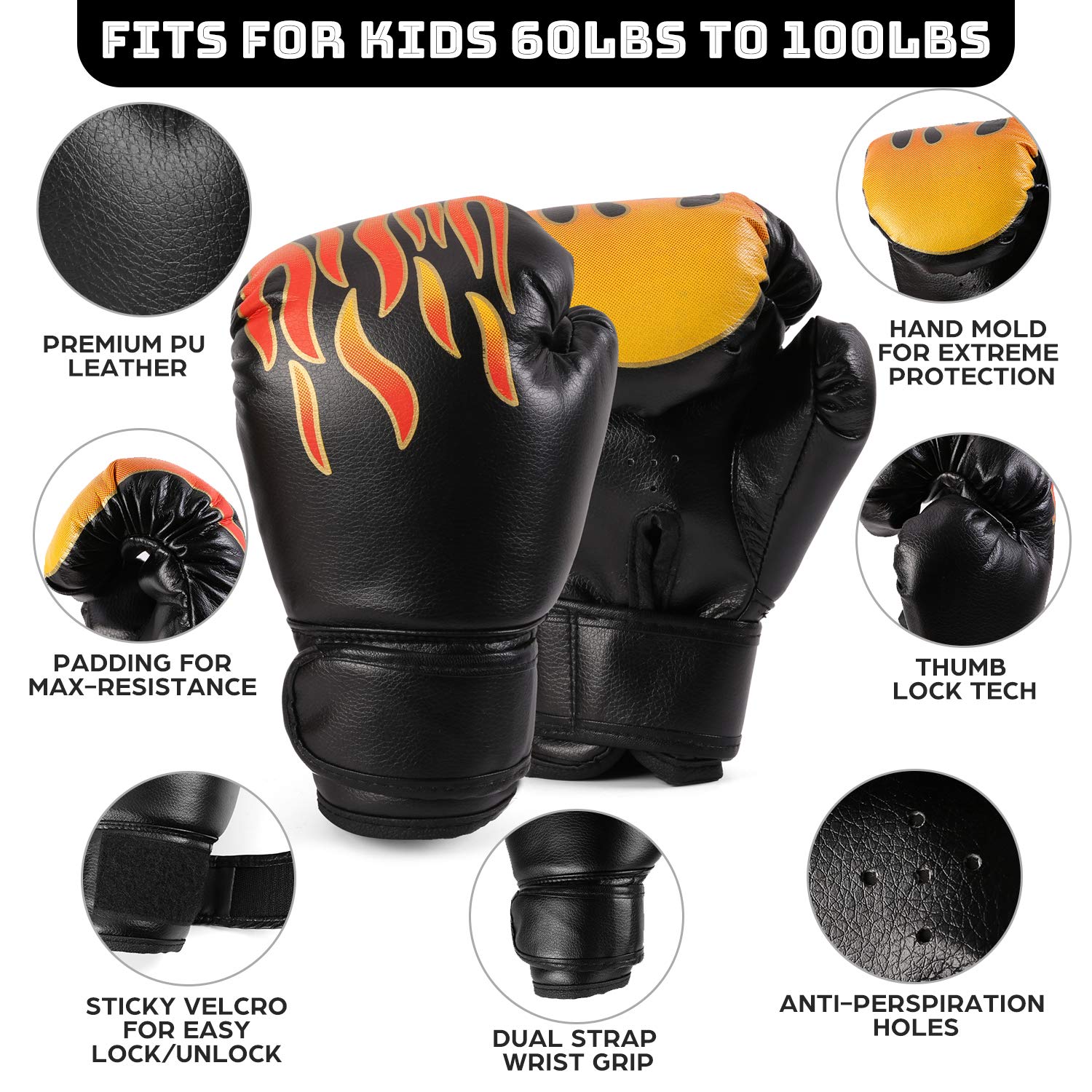 Odoland Sacco da Boxe Kit 7-in-1 per Bambini, Sacco da Pugilato 60 cm Vuoto con Guantoni da Boxe da 6 Once e Maniche Protettive per Polso della Mano, Catene da Appendere per Sacco da Boxe e Gancio
