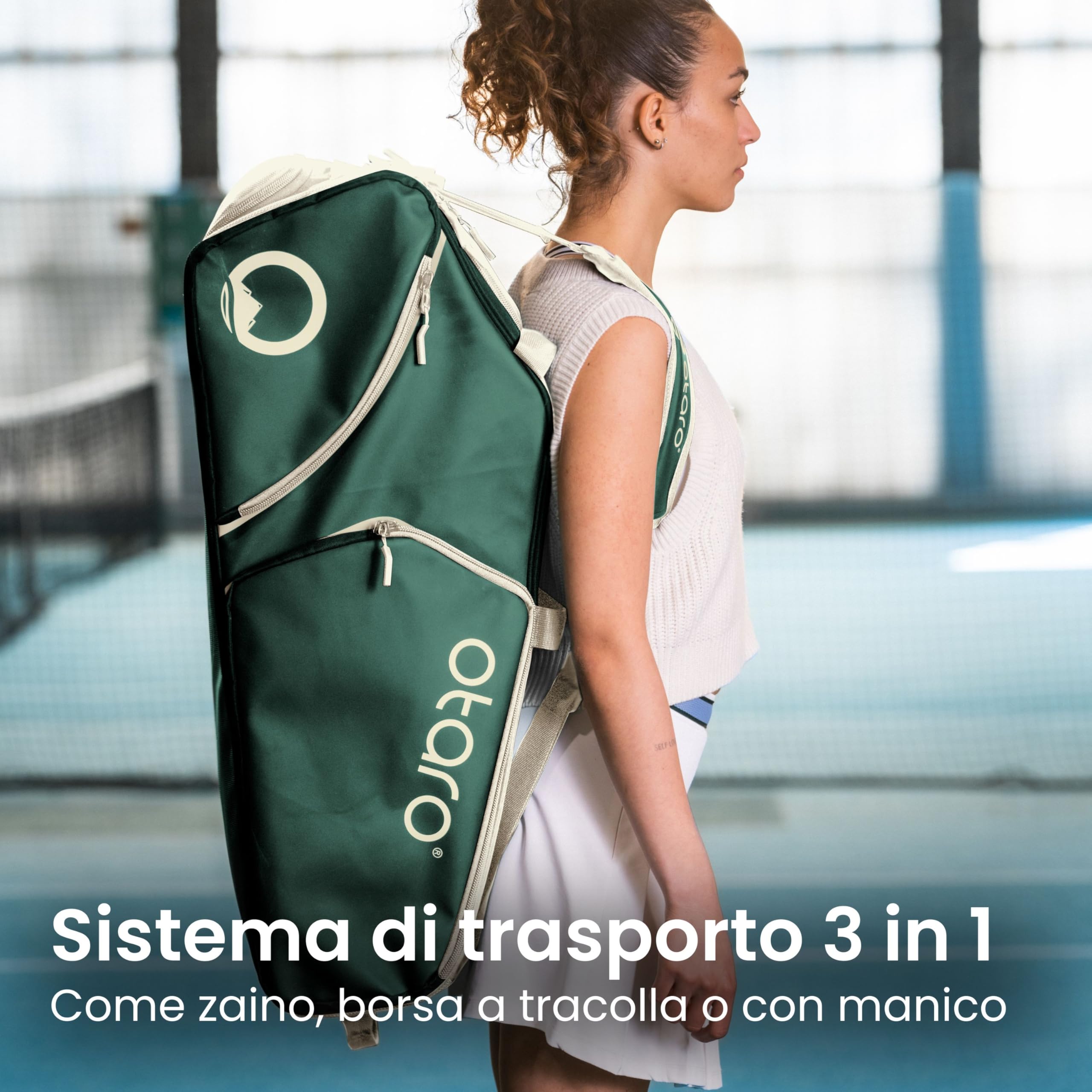 Otaro Sac de tennis 82L | Sac de raquettes de tennis pour 4 raquettes | Avec compartiment isolé, compartiment à chaussures, compartiment thermique et compartiment pour ordinateur portable | Système de transport 3 en 1 | Sac à dos de tennis hydrofuge