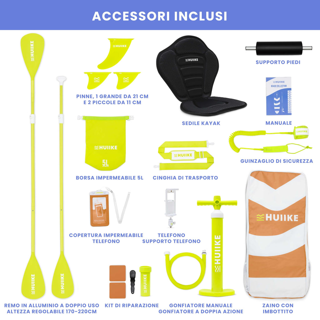 HUIIKE Tavola Sup Gonfiabile Adulti con Accessori Inclusi, Pagaia, Pinne, Pompa. Stand Up Paddle Board con Grande Stabilità e Resistenza. 305 x 84 x 15 cm, Carico Massimo 130 kg