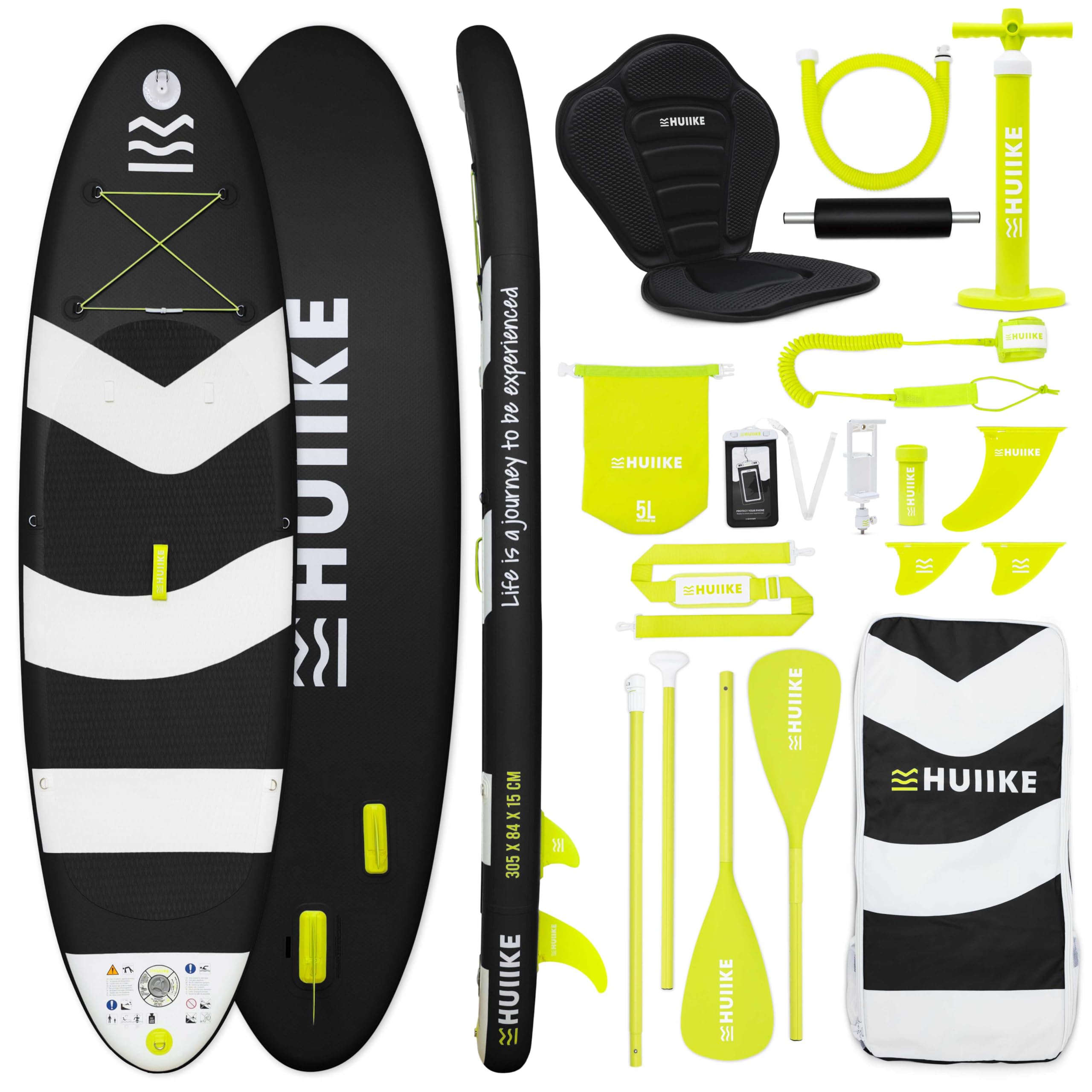 HUIIKE Tavola Sup Gonfiabile Adulti con Accessori Inclusi, Pagaia, Pinne, Pompa. Stand Up Paddle Board con Grande Stabilità e Resistenza. 305 x 84 x 15 cm, Carico Massimo 130 kg