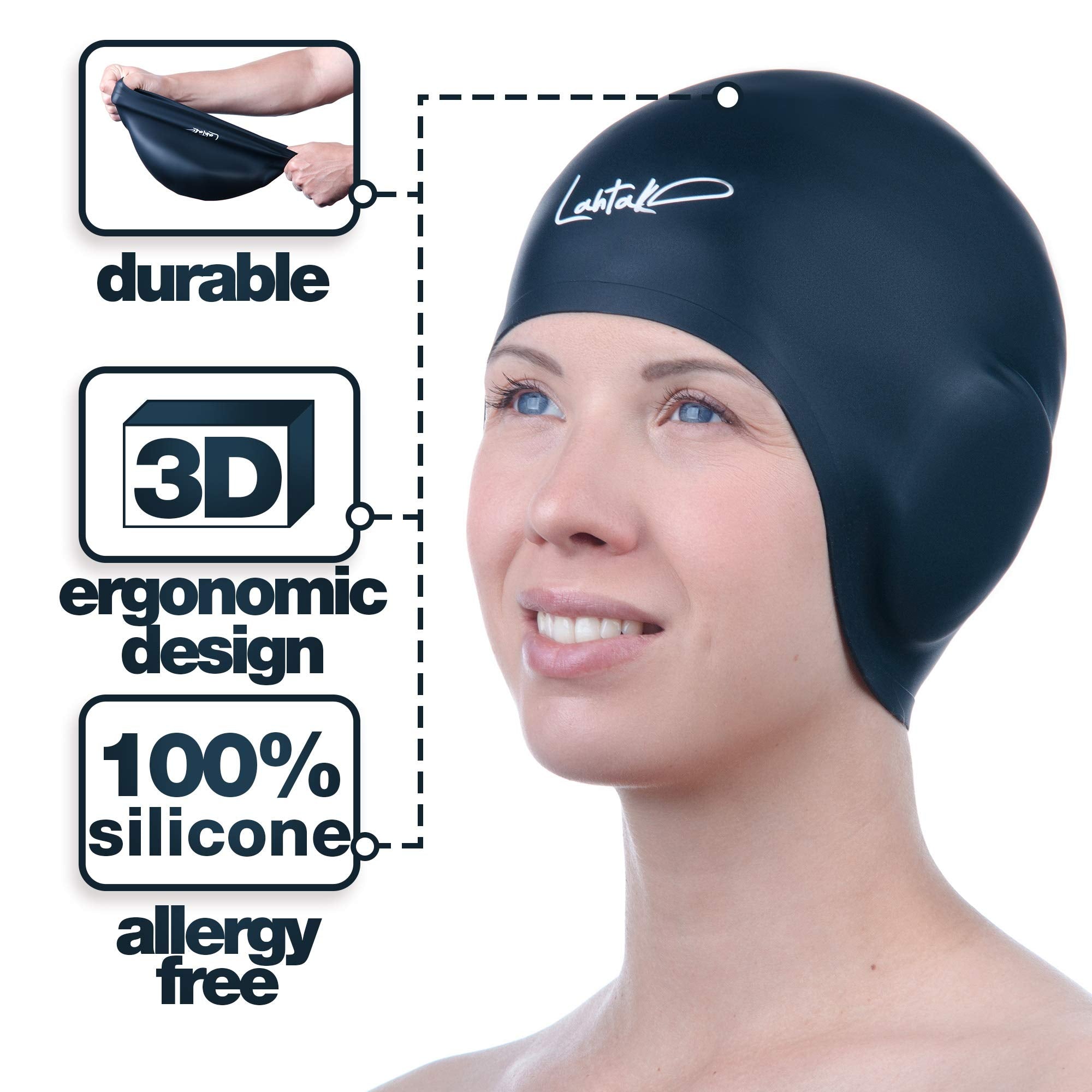 Cuffia da Nuoto per la Protezione delle Orecchie 3D - Cuffia Piscina Donna Uomo - Cuffia Nuoto Silicone Impermeabile - Cuffia Doccia Donna - Cuffia Piscina Capelli Lunghi e Corti