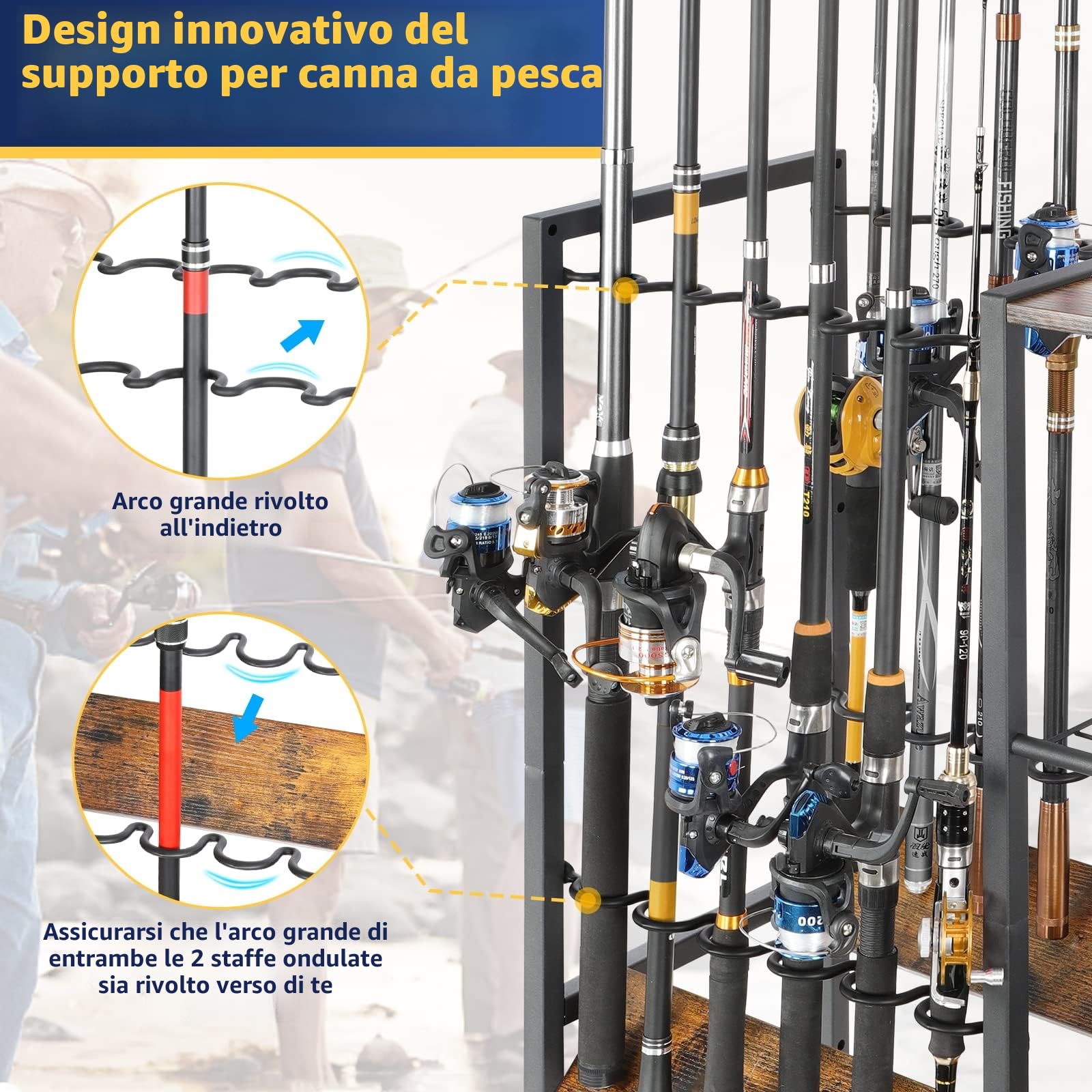 Bikoney Supporto per Canna da Pesca Accessori da Pesca Attrezzi da Pesca Organizzatori di Attrezzature da Pesca Negozio da Pesca Supporti per Canna da Pesca Carrello per Garage Casa Ingresso Angolo