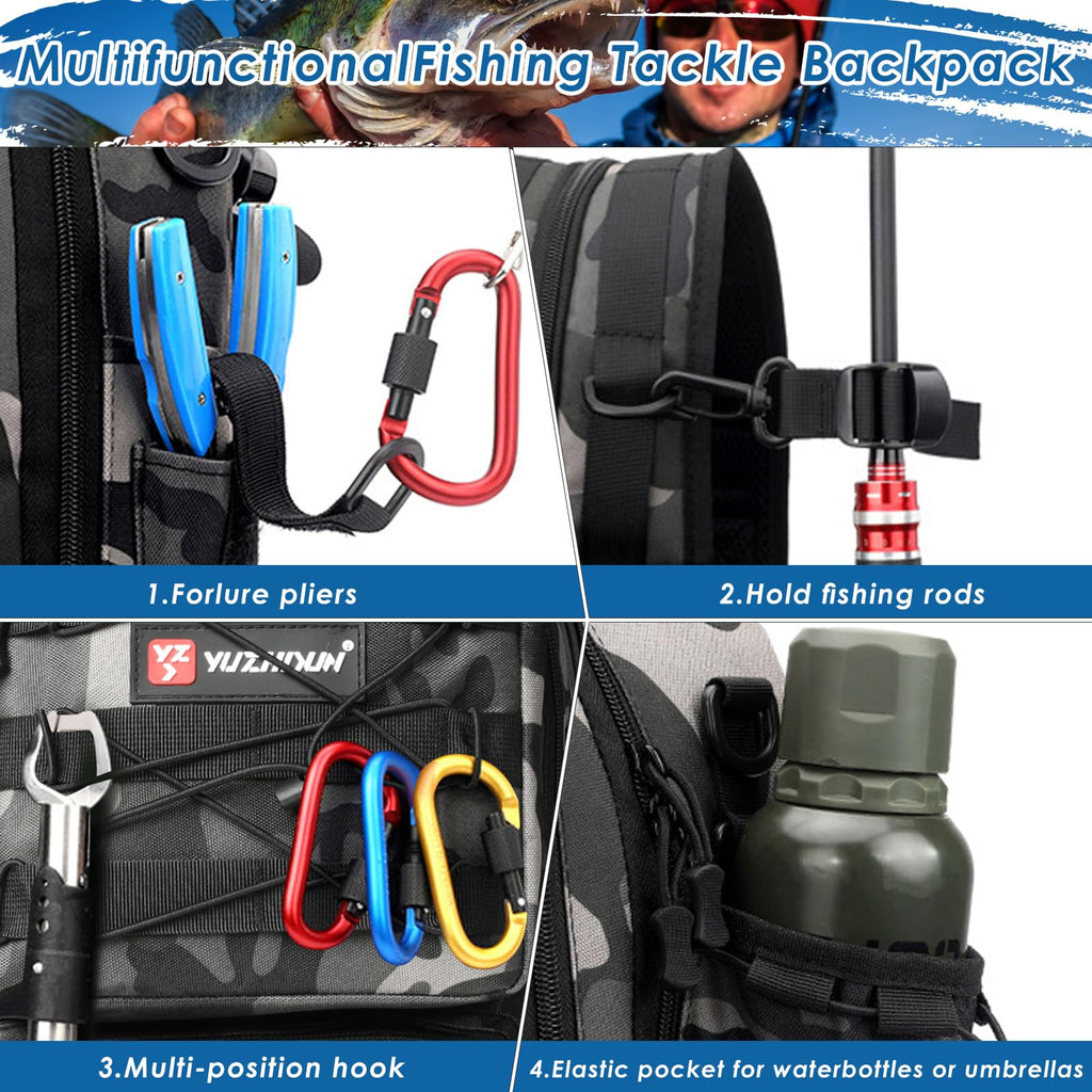 Zaino per Attrezzatura Pesca con Portacanna - Borsa Impermeabile e Traspirante per Pesca, Escursionismo, Caccia, Campeggio (Black)