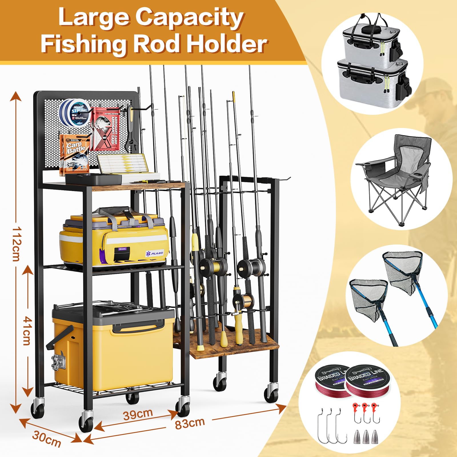 Bikoney Supporto per Canna da Pesca Accessori da Pesca Attrezzi da Pesca Organizzatori di Attrezzature da Pesca Negozio da Pesca Supporti per Canna da Pesca Carrello per Garage Casa Ingresso Angolo
