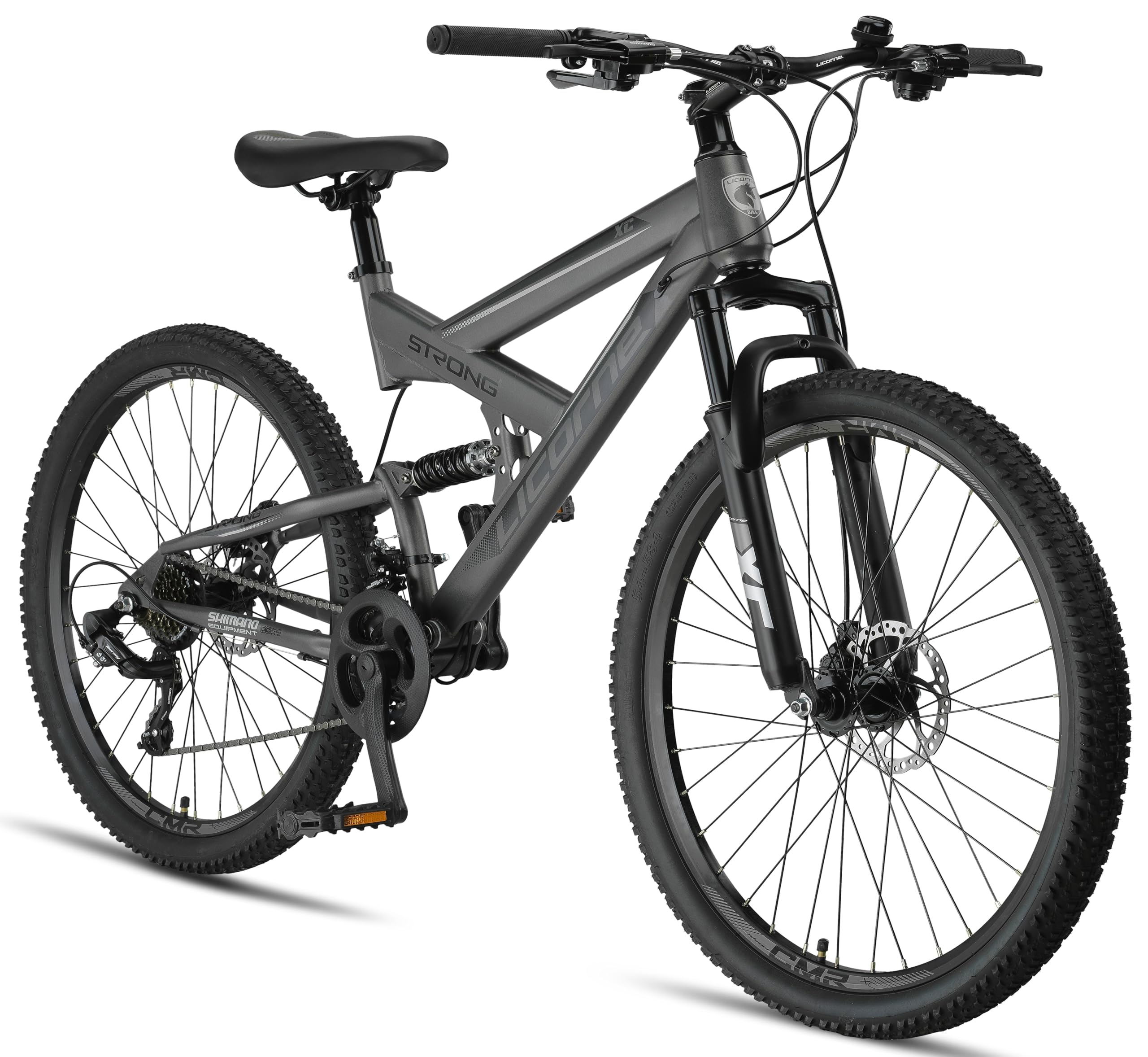 Licorne Bike - Premium Mountain Bike Strong 2D da 26, 27,5 e 29 pollici, bicicletta con freni a disco anteriori e posteriori, cambio a 21 marce, a sospensione completa