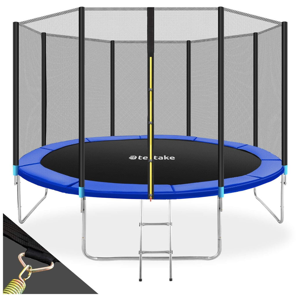tectake® Trampoline de jardin, pour le fitness et le jeu, pour enfants et adultes, avec filet de sécurité et échelle
