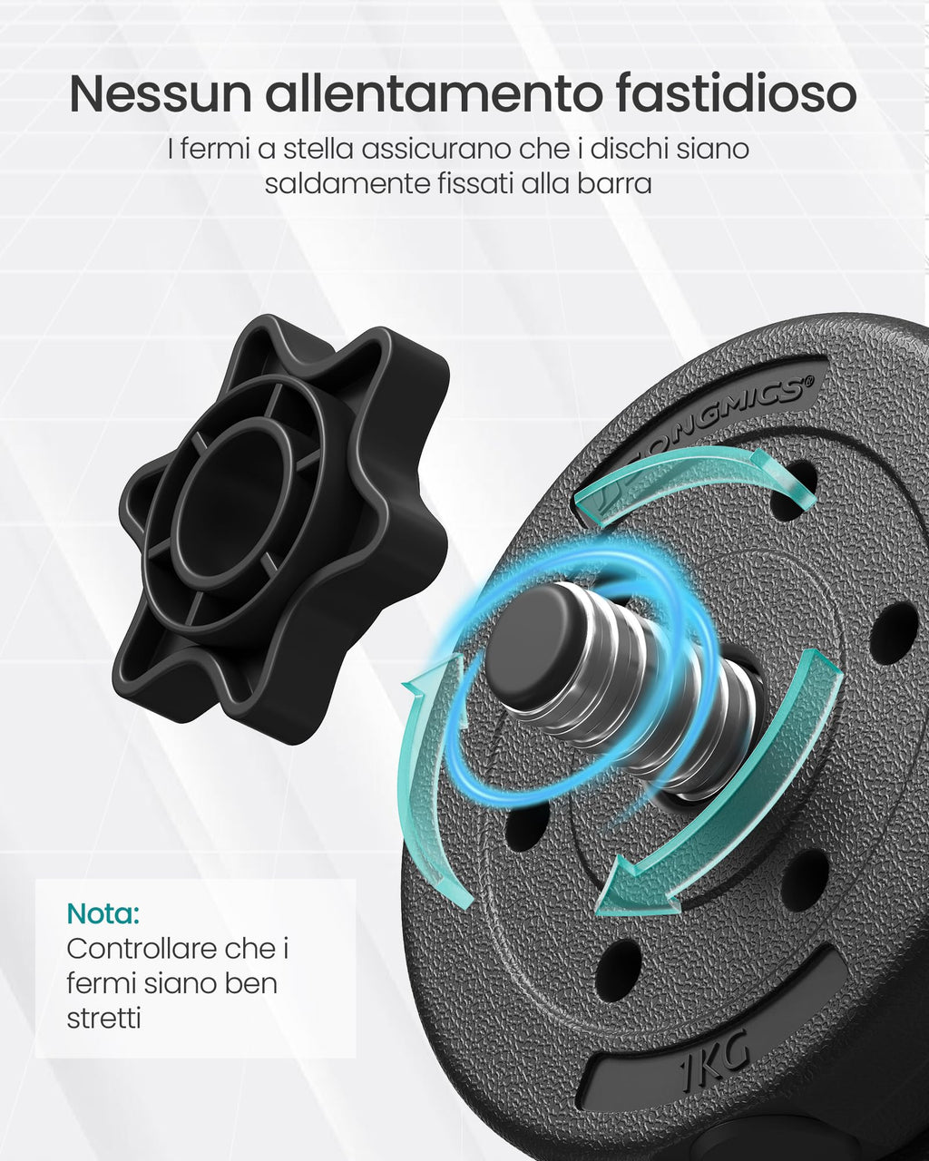 SONGMICS Manubri 2 in 1, Set di Bilanciere Corto, con Tubo di Collegamento in Acciaio, Allenamento, Fitness, Sollevamento Pesi per Casa, Palestra