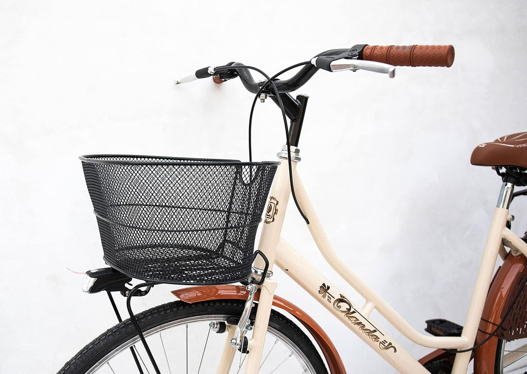 MADICKS Vélo de Ville Holla-dame 26 Pouces Vintage Rétro avec Panier Beige