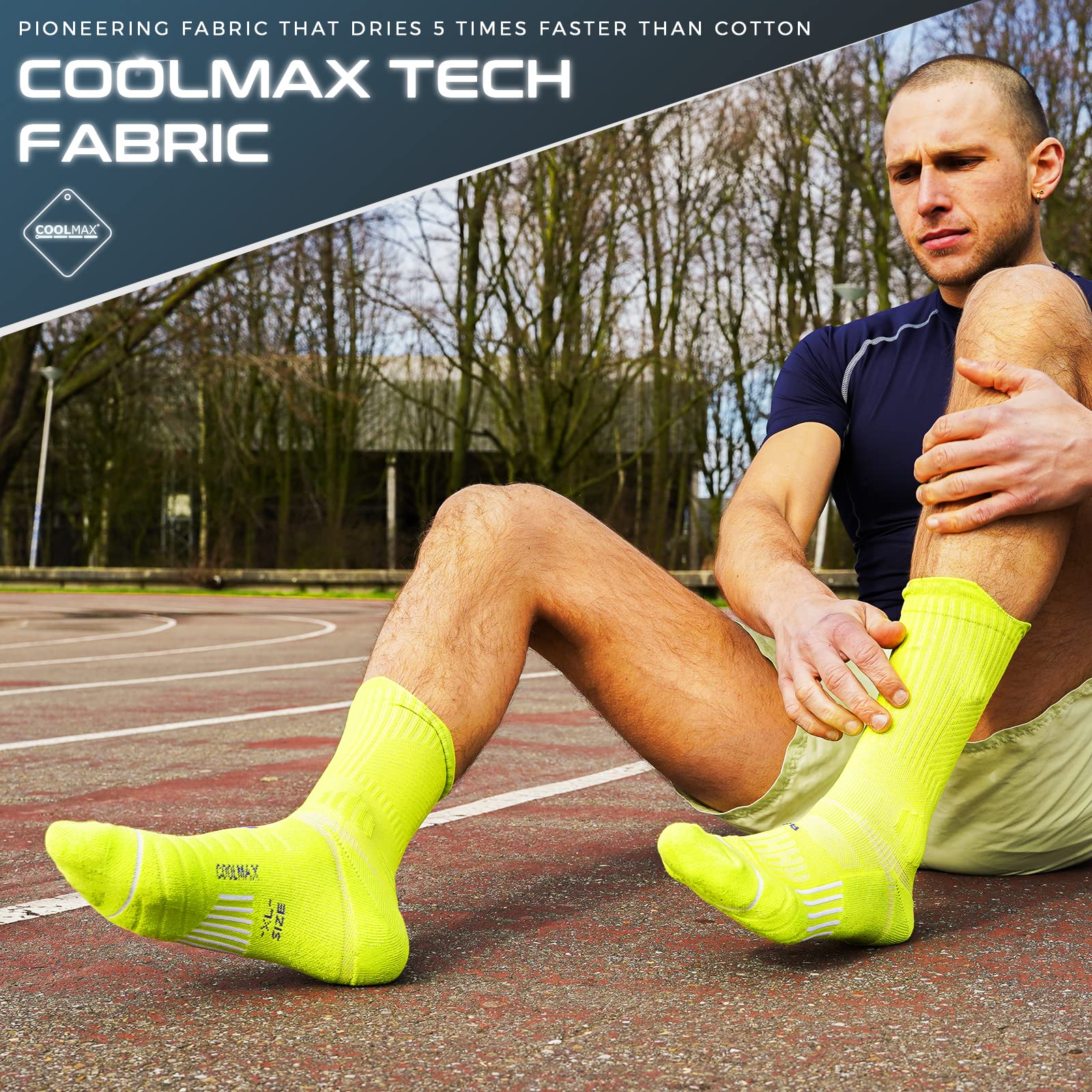 Coolmax Compressione 3 Paia Calzini Running Uomo Calze da Corsa Trekking Padel Uomo, Anti-Vesciche & Con Supporto Dell'arco Plantare, 35-51