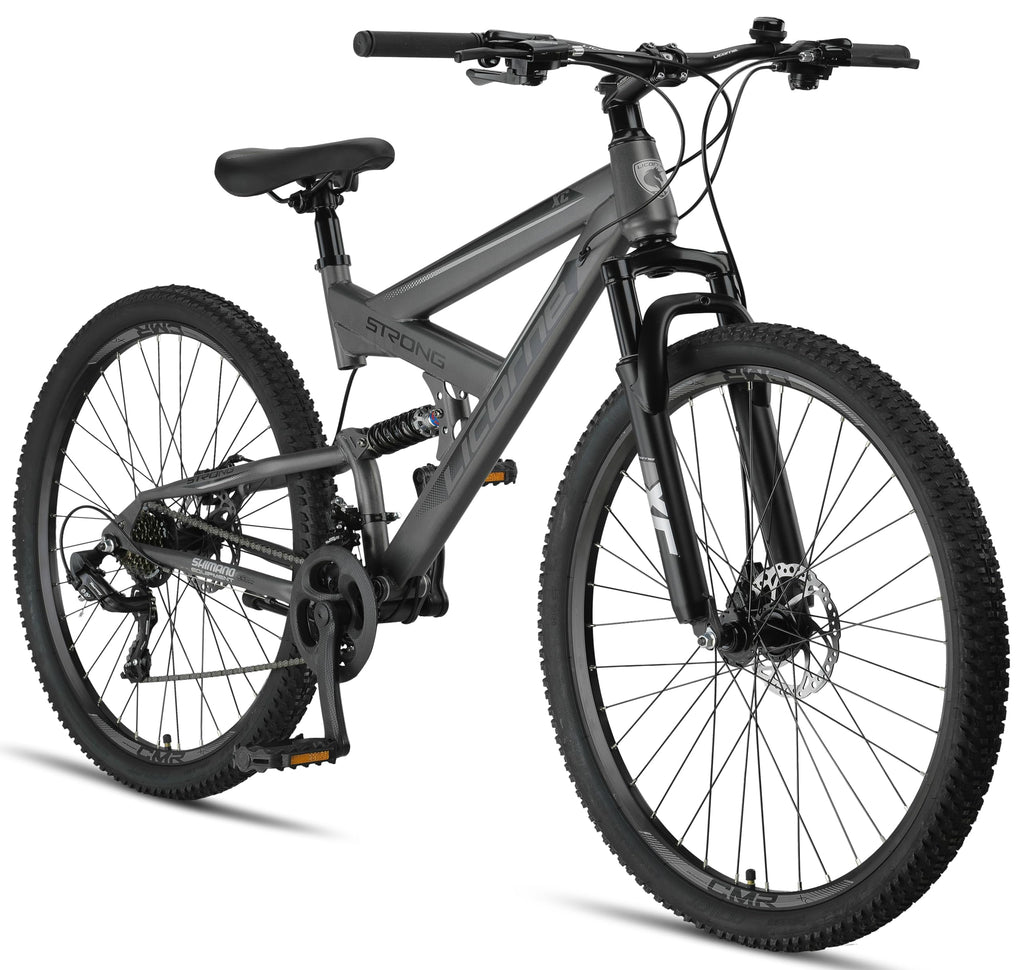 Licorne Bike - VTT Premium Strong 2D 26, 27,5 et 29 pouces, vélo avec freins à disque avant et arrière, 21 vitesses, tout suspendu