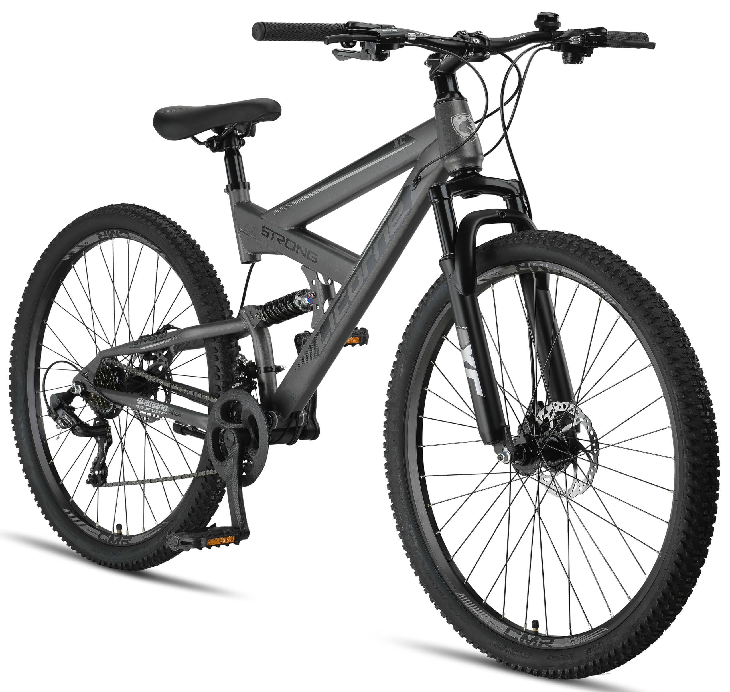 Licorne Bike - Premium Mountain Bike Strong 2D da 26, 27,5 e 29 pollici, bicicletta con freni a disco anteriori e posteriori, cambio a 21 marce, a sospensione completa