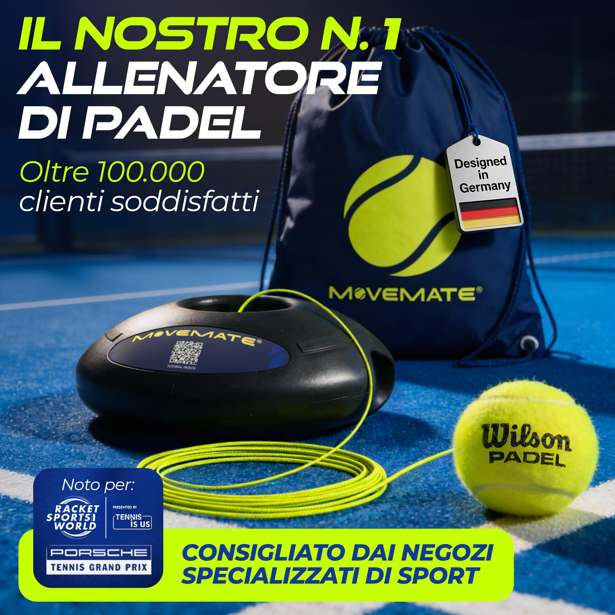 MOVEMATE Dispositivo di Allenamento per Tennis/Padel con Pallina Wilson® | Innovativo Dispositivo Sportivo per Il Tempo Libero per Giocare e Allenarsi all'aperto, in Giardino