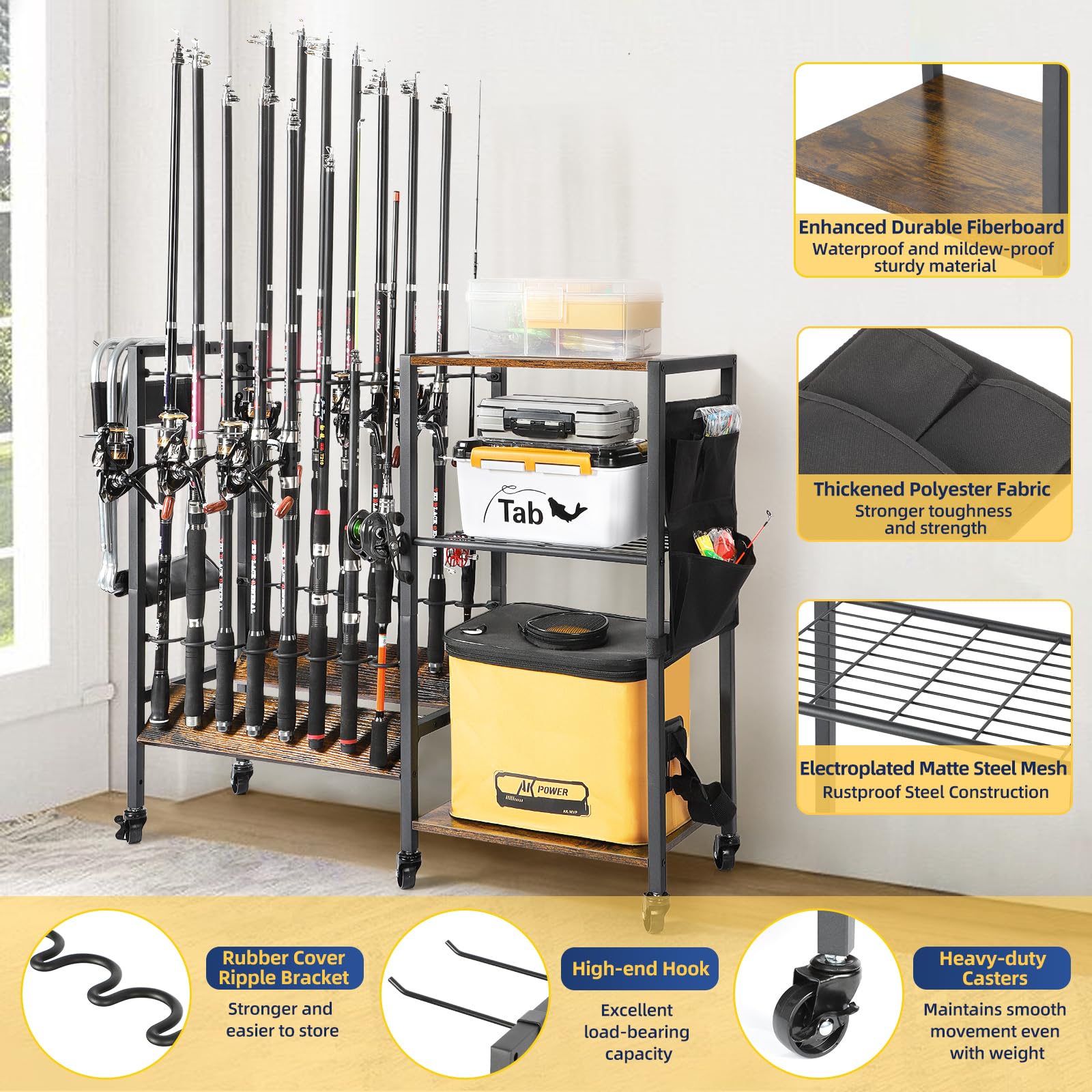 Bikoney Supporto per Canna da Pesca Accessori da Pesca Attrezzi da Pesca Organizzatori di Attrezzature da Pesca Negozio da Pesca Supporti per Canna da Pesca Carrello per Garage Casa Ingresso Angolo