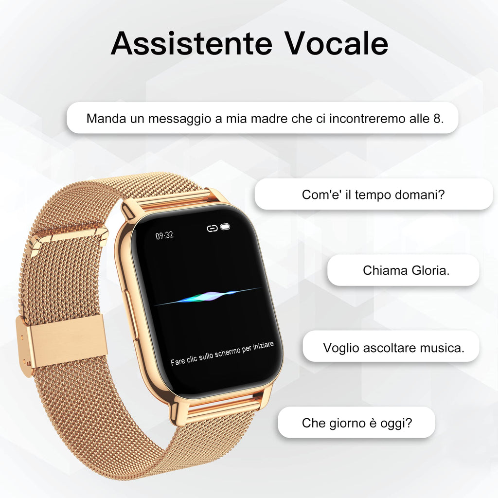 Popglory Smartwatch Uomo Donna Chiamate e Whatsapp, AI Orologio Contapassi 100+ Sports, Assistente, Salute 24/7, Pressione Sanguigna, Cardiofrequenzimetro, SpO2 Sonno, 2 Cinturini per Android iOS