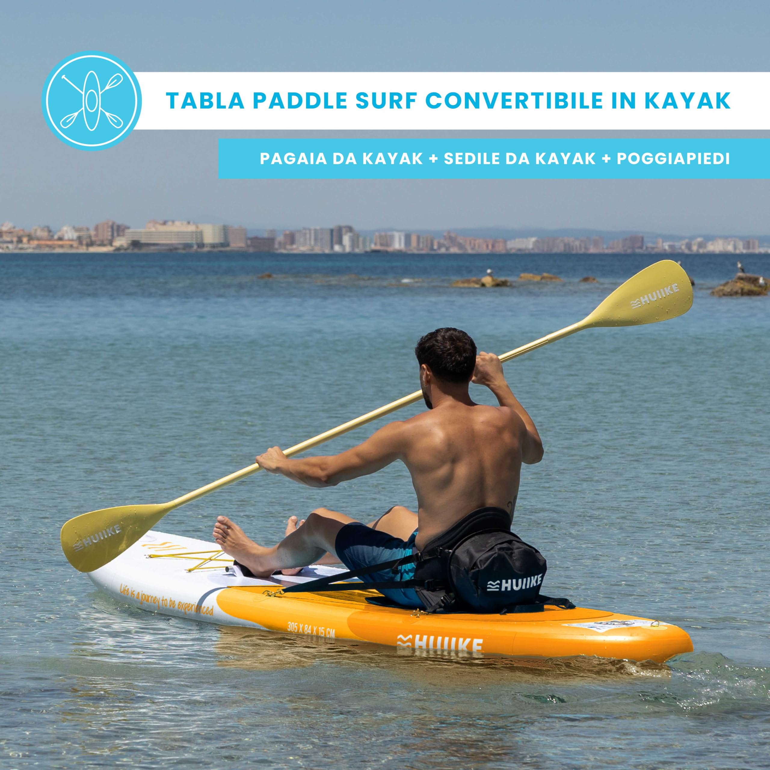 HUIIKE Tavola Sup Gonfiabile Adulti con Accessori Inclusi, Pagaia, Pinne, Pompa. Stand Up Paddle Board con Grande Stabilità e Resistenza. 305 x 84 x 15 cm, Carico Massimo 130 kg