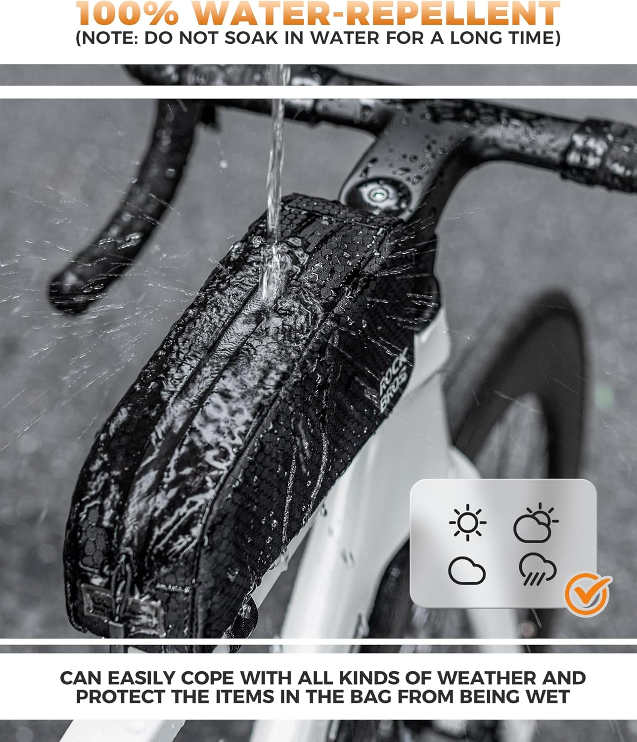 ROCKBROS - Borsa per telaio della bicicletta, impermeabile, 0,9 l, stretta, per riporre telaio, e-bike, ghiaia, strada, MTB, nero