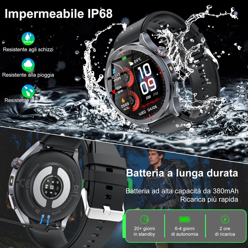 YUPENG 2026 Nuovo AI Smartwatch Uomo ChatGPT ECG/HRV/Lipidi/Acido Urico/BMI, 1.53" Orologio Fitness Chiamate/Torcia, 24H Pressione Sanguigna/Sonno/Temperatura/Cardiofrequenzimetro/SOS, Android iOS