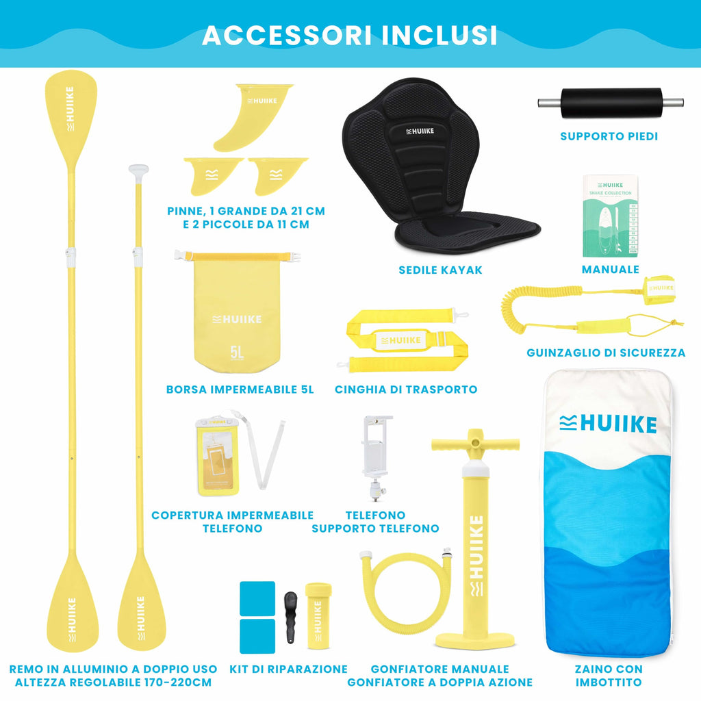 HUIIKE Tavola Sup Gonfiabile Adulti con Accessori Inclusi, Pagaia, Pinne, Pompa. Stand Up Paddle Board con Grande Stabilità e Resistenza. 305 x 84 x 15 cm, Carico Massimo 130 kg