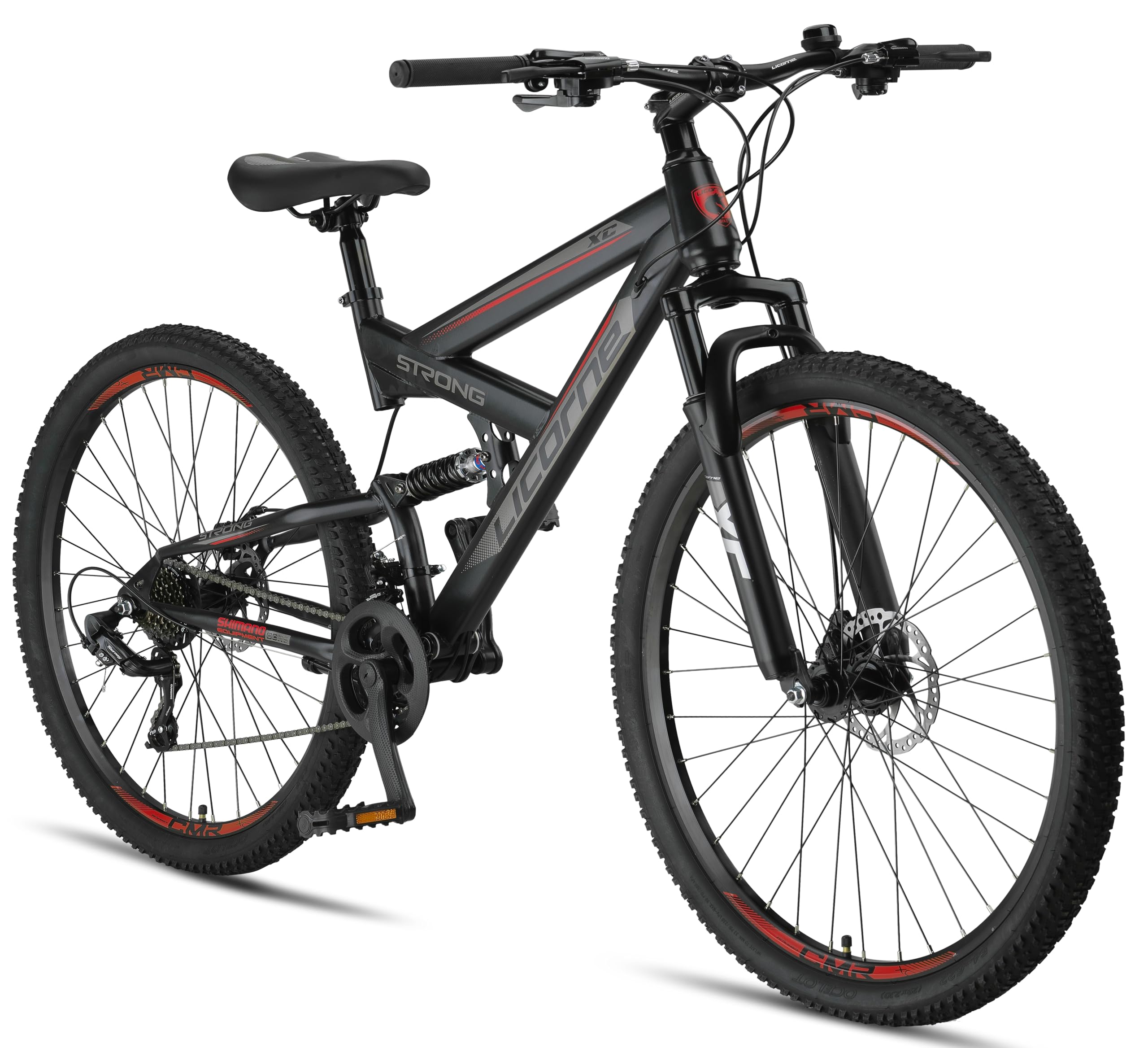 Licorne Bike - Premium Mountain Bike Strong 2D da 26, 27,5 e 29 pollici, bicicletta con freni a disco anteriori e posteriori, cambio a 21 marce, a sospensione completa