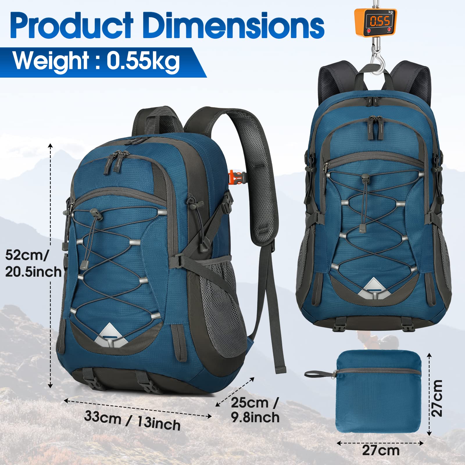 IGOLUMON Zaino Trekking 40 Litri, Zaino Ultraleggero Pieghevole, Impermeabile Zaino da Viaggio per Uomo/Donna, Zaino da Trekking con Strisce Riflettenti, Zaino Montagna per Escursionismo Campeggio