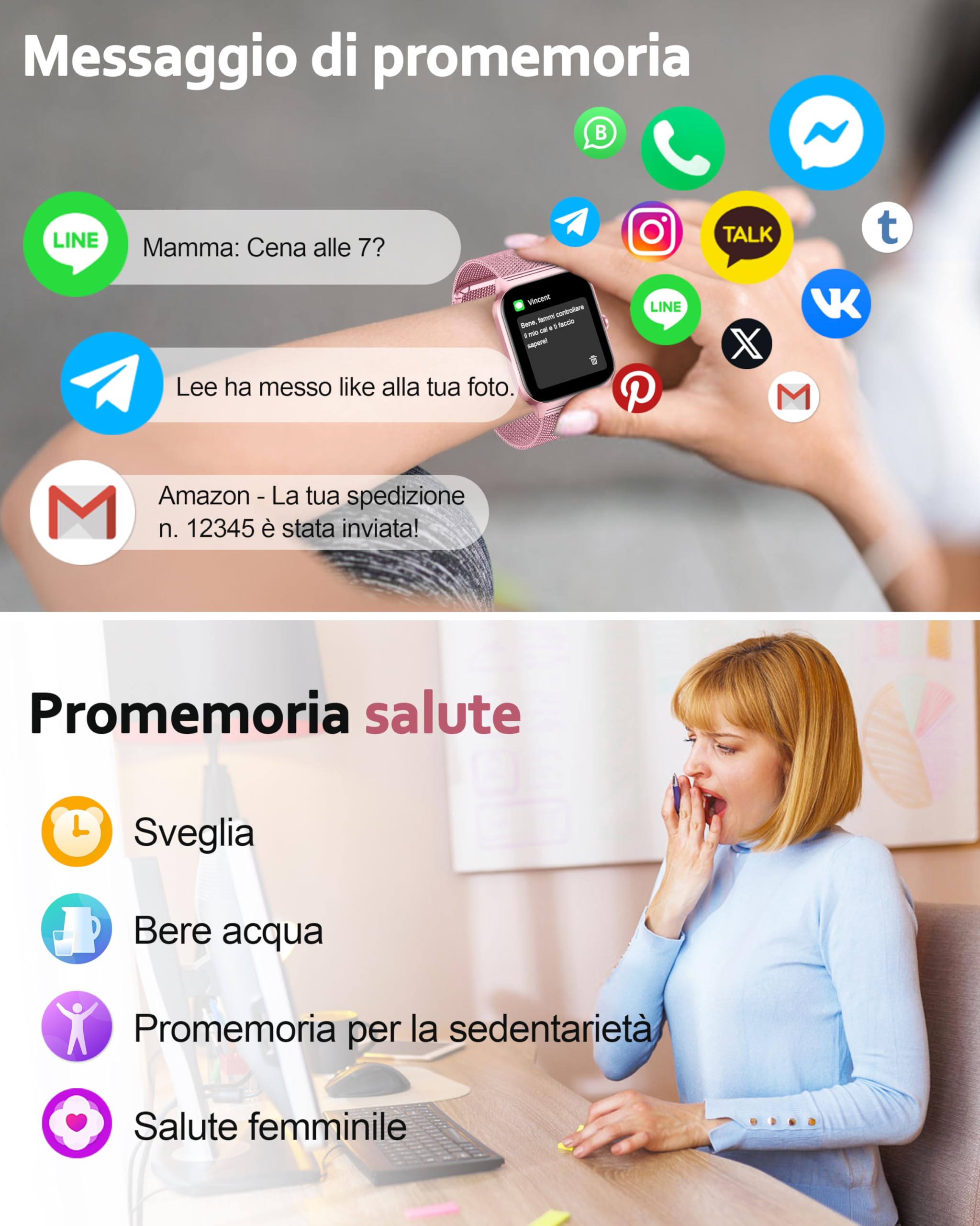 Popglory Smartwatch Uomo Donna Chiamate e Whatsapp, AI Orologio Contapassi 100+ Sports, Assistente, Salute 24/7, Pressione Sanguigna, Cardiofrequenzimetro, SpO2 Sonno, 2 Cinturini per Android iOS