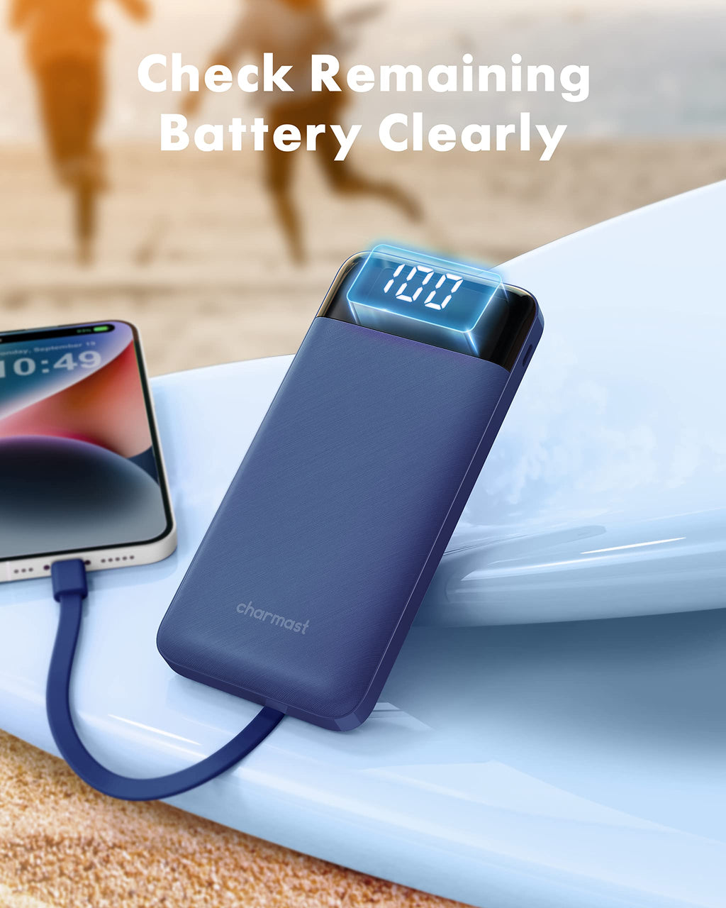 Charmast Power Bank 10000mAh con Cavi Integrati,Caricatore Portatile USB C 5V/3A Powerbank LED Display con 6 Uscite e 3 ingressi per iPhone Samsung Huawei Xiaomi