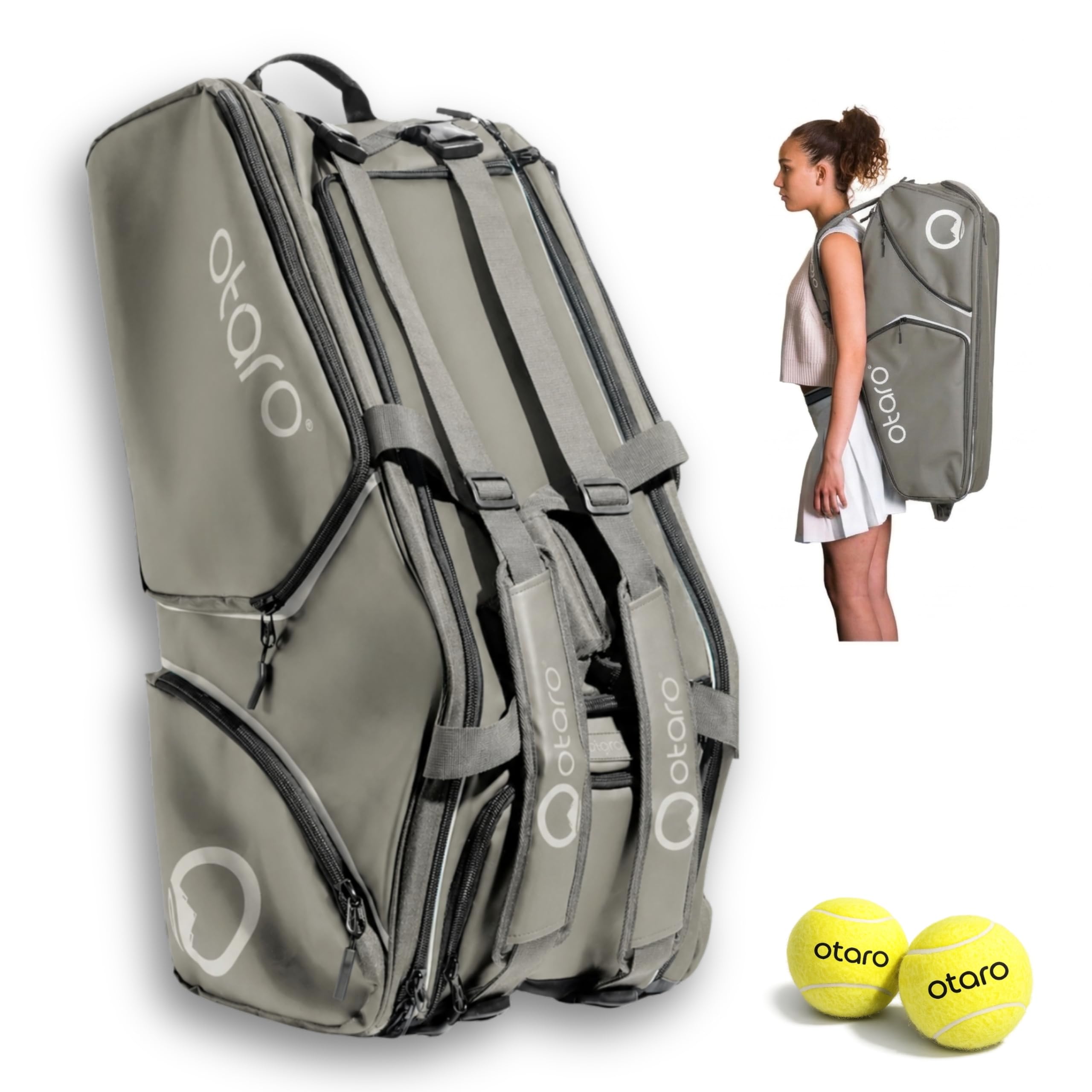 Otaro Borsa tennis 82L | Borsone tennis per 4 racchette | Con scomparto isolato, scomparto per scarpe, scomparto termico e scomparto per laptop | Sistema trasporto 3 in 1 | Zaino tennis idrorepellente