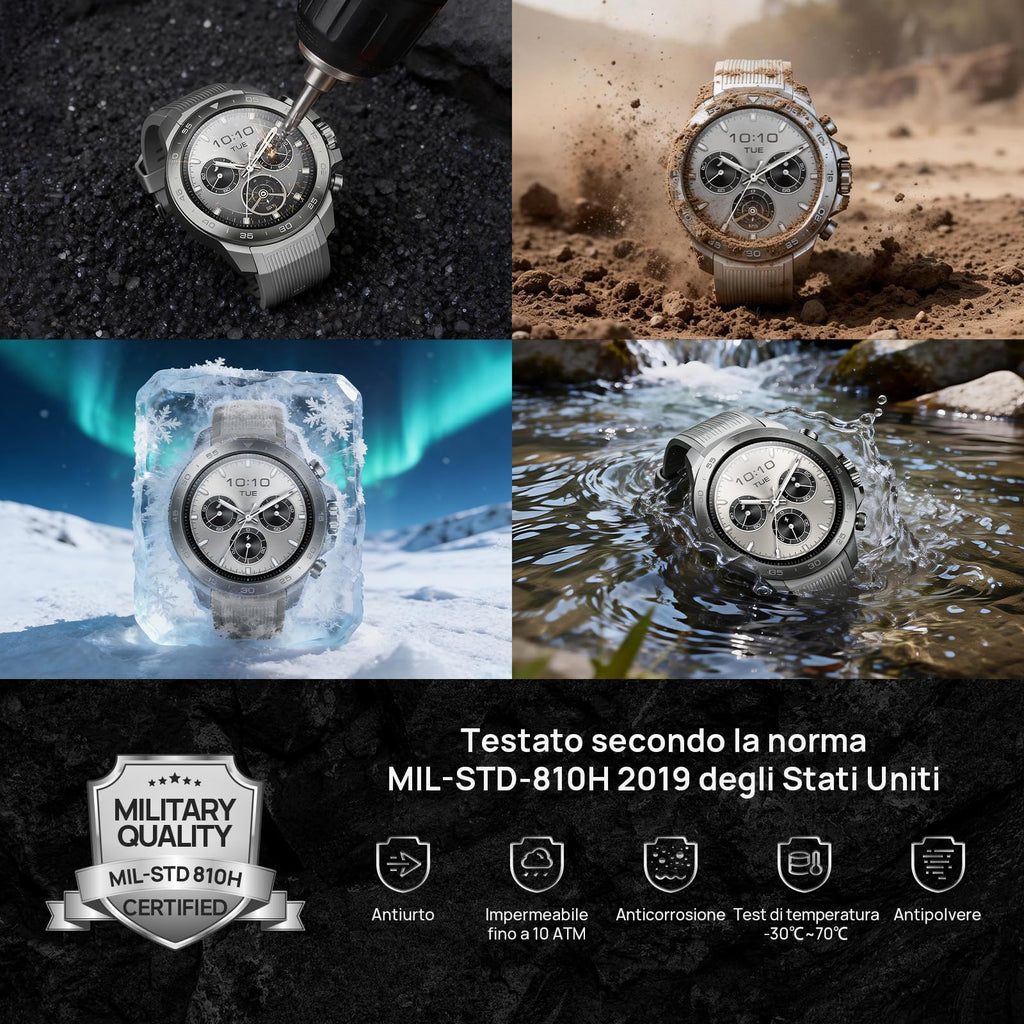 Mibro GS Explorer S Orologio Smartwatch uomo Militare GPS Outdoor con 1,32" AMOLED,Bi-Band GNSS,10 ATM,20 Giorni di Autonomia,Chiamate Bluetooth, Cardio e VO2max,2 Cinturini, per Android e iOS