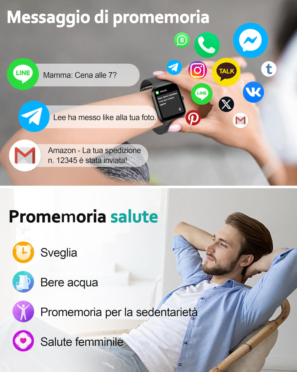 Popglory Smartwatch Uomo Donna Chiamate e Whatsapp, AI Orologio Contapassi 100+ Sports, Assistente, Salute 24/7, Pressione Sanguigna, Cardiofrequenzimetro, SpO2 Sonno, 2 Cinturini per Android iOS