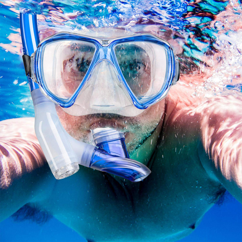 Dorlle Set da snorkeling con boccaglio e occhiali da immersione, impermeabile, anti-appannamento, in vetro temperato, con boccaglio a 3 canali Premium Dry per adulti