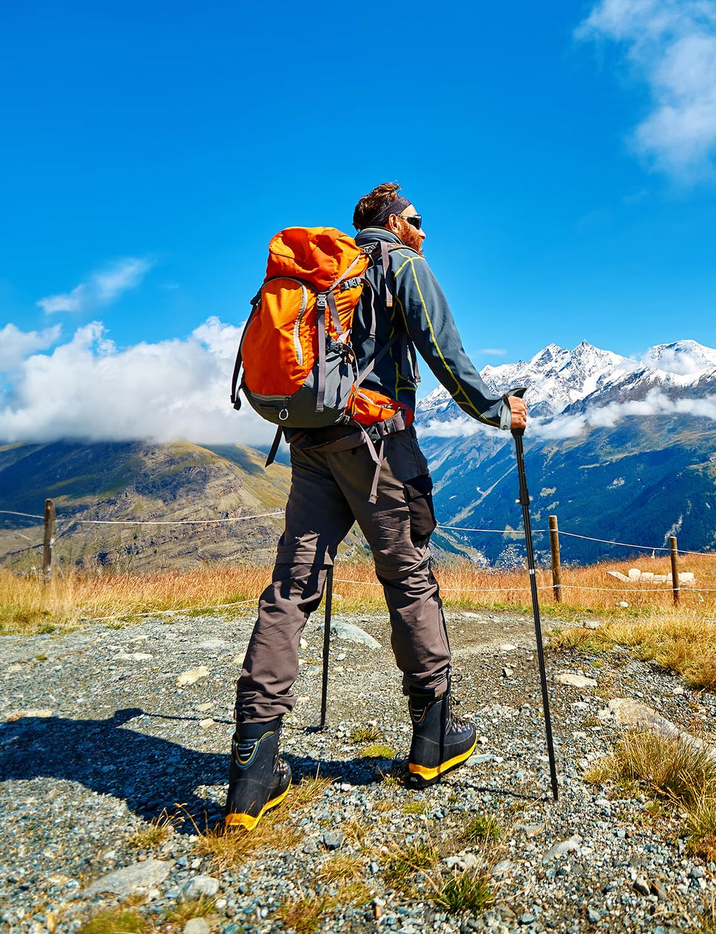 Glymnis Bastoni Trekking Bastoncini da Trekking Pieghevoli e Antiurto 110-130cm 5 Sezioni in Alluminio 7075 Impugnatura in Eva Punta in Carburo di Tungsteno per Escursioni 1 Paio