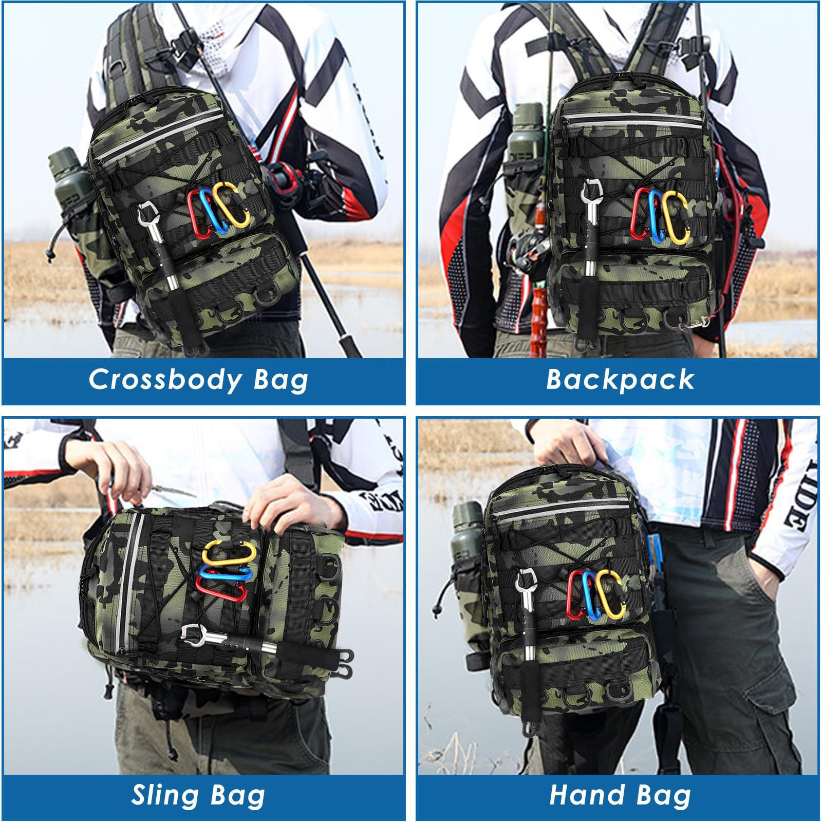 Zaino per Attrezzatura Pesca con Portacanna - Borsa Impermeabile e Traspirante per Pesca, Escursionismo, Caccia, Campeggio (Black)