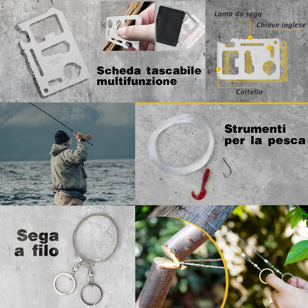 Kit Sopravvivenza Uomo Regalo di San Valentino per Lui - Professionale Kit di Sopravvivenza Survival Accessori per Gli Sport All'aperto, Campeggio, Alpinismo, Idee Regalo Uomo Originali Compleanno
