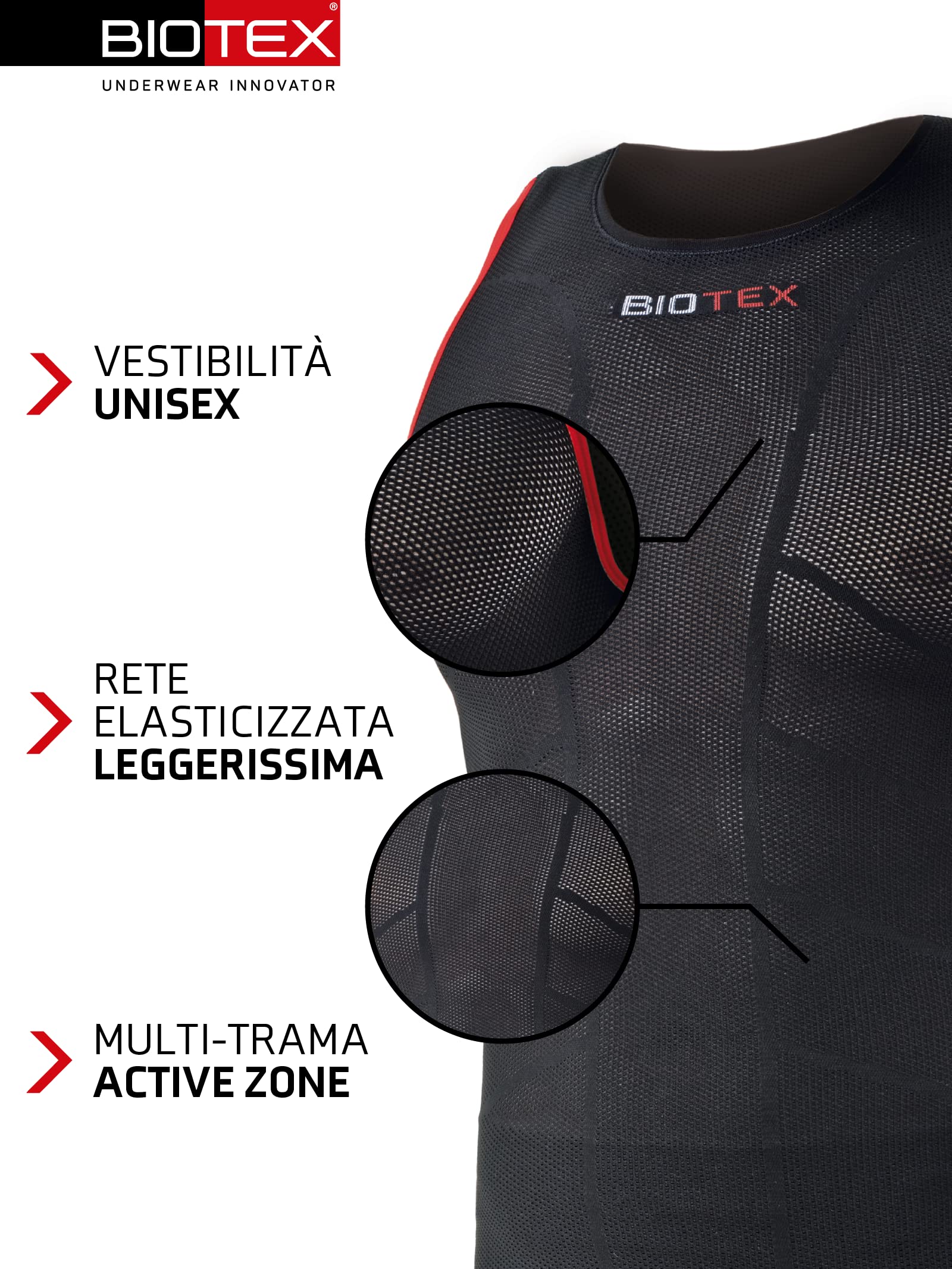 BIOTEX Canotta Rete Sun Traspirante Unisex per Ciclismo e Running, Intimo Tecnico Sportivo Ideale per L'Estate