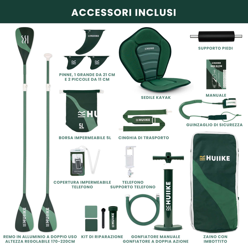 HUIIKE Tavola Sup Gonfiabile Adulti con Accessori Inclusi, Pagaia, Pinne, Pompa. Stand Up Paddle Board con Grande Stabilità e Resistenza. 305 x 84 x 15 cm, Carico Massimo 130 kg