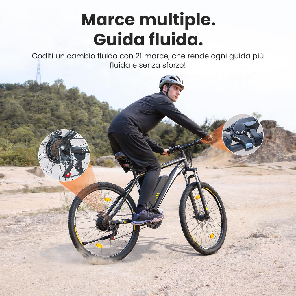 Touroll Bicicletta Elettrica, U1 26"/29", Autonomia di 65km, mountain bike elettrica, Motore 45 NM, Batteria Rimovibile 13Ah