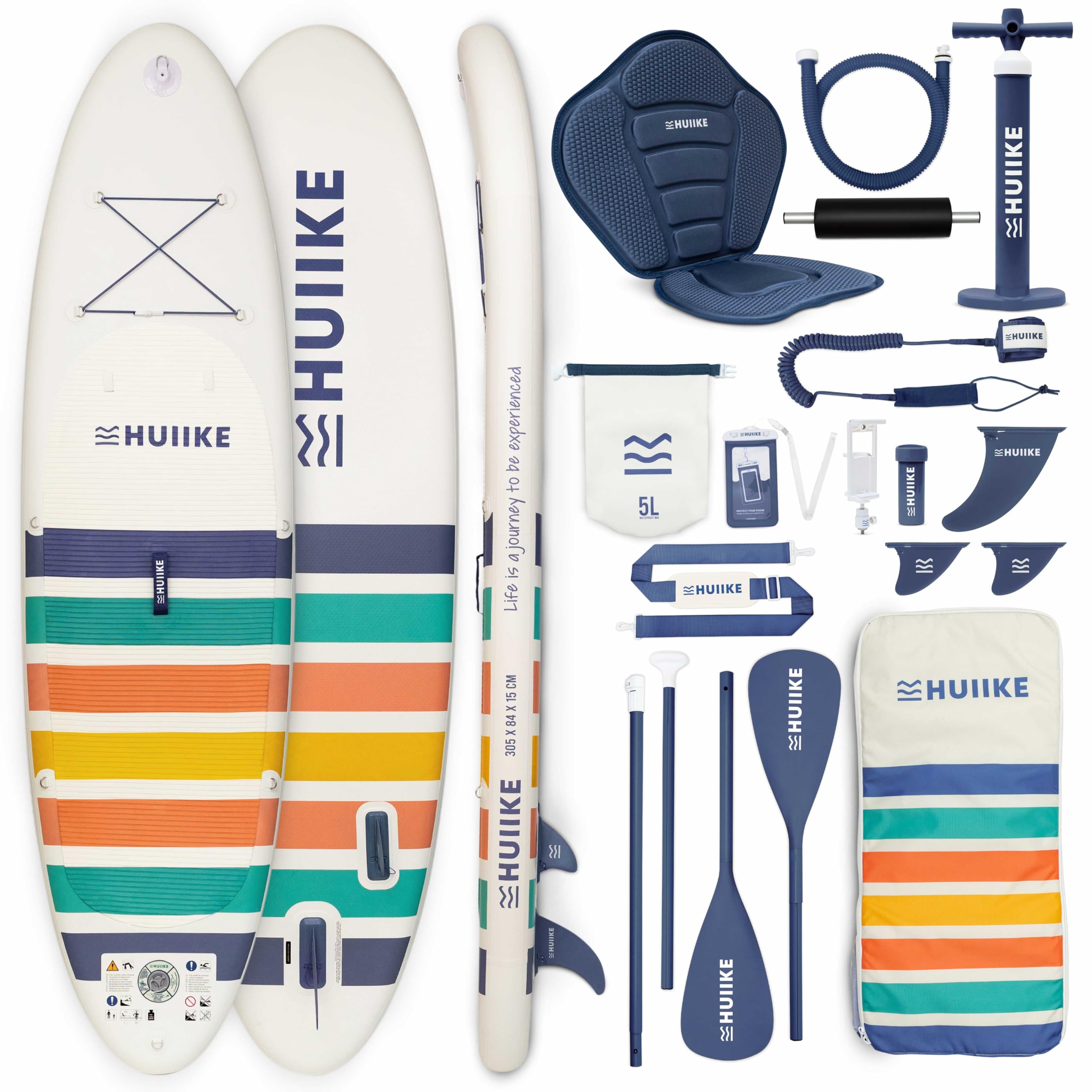 HUIIKE Tavola Sup Gonfiabile Adulti con Accessori Inclusi, Pagaia, Pinne, Pompa. Stand Up Paddle Board con Grande Stabilità e Resistenza. 305 x 84 x 15 cm, Carico Massimo 130 kg