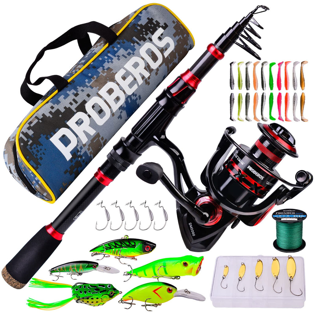 Canna da pesca e mulinello Combo, canna da pesca telescopica in fibra di carbonio da 2,1 m con mulinello da spinning/baitcasting, set di attrezzatura da pesca in acqua salata d'acqua dolce ghiaccio