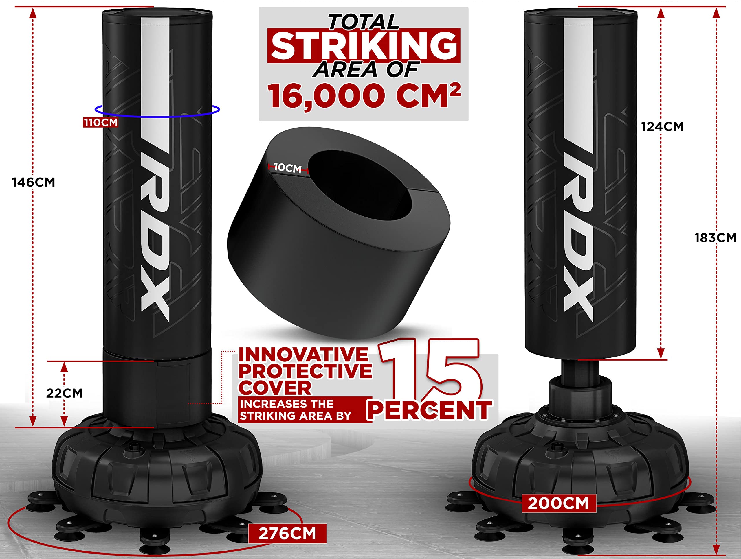 RDX Sacco da Boxe Terra, XXL 150KG 6FT Pesante Pieno KARA Sacco con Guantoni e Base, Maya Hide Pelle Piedistallo Adulti Free Standing Bag, MMA Arti Marziali Pugilato Muay Thai Kick Boxing