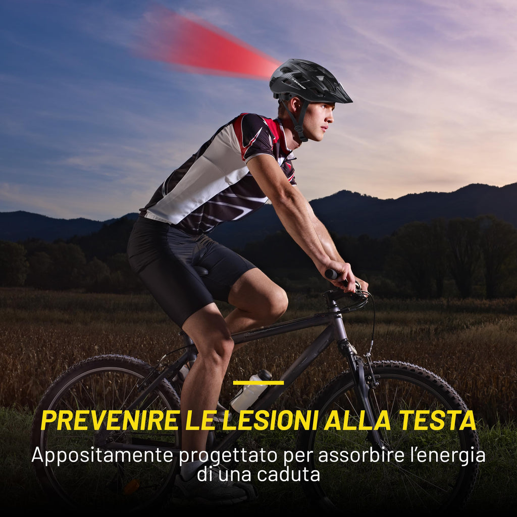 Dunlop Casco da bicicletta con luce - Casco da bicicletta per uomo e donna - Regolabile da 55 a 58 cm - Misura del casco da bicicletta - con illuminazione a LED - 3 modalità di luce - Nero