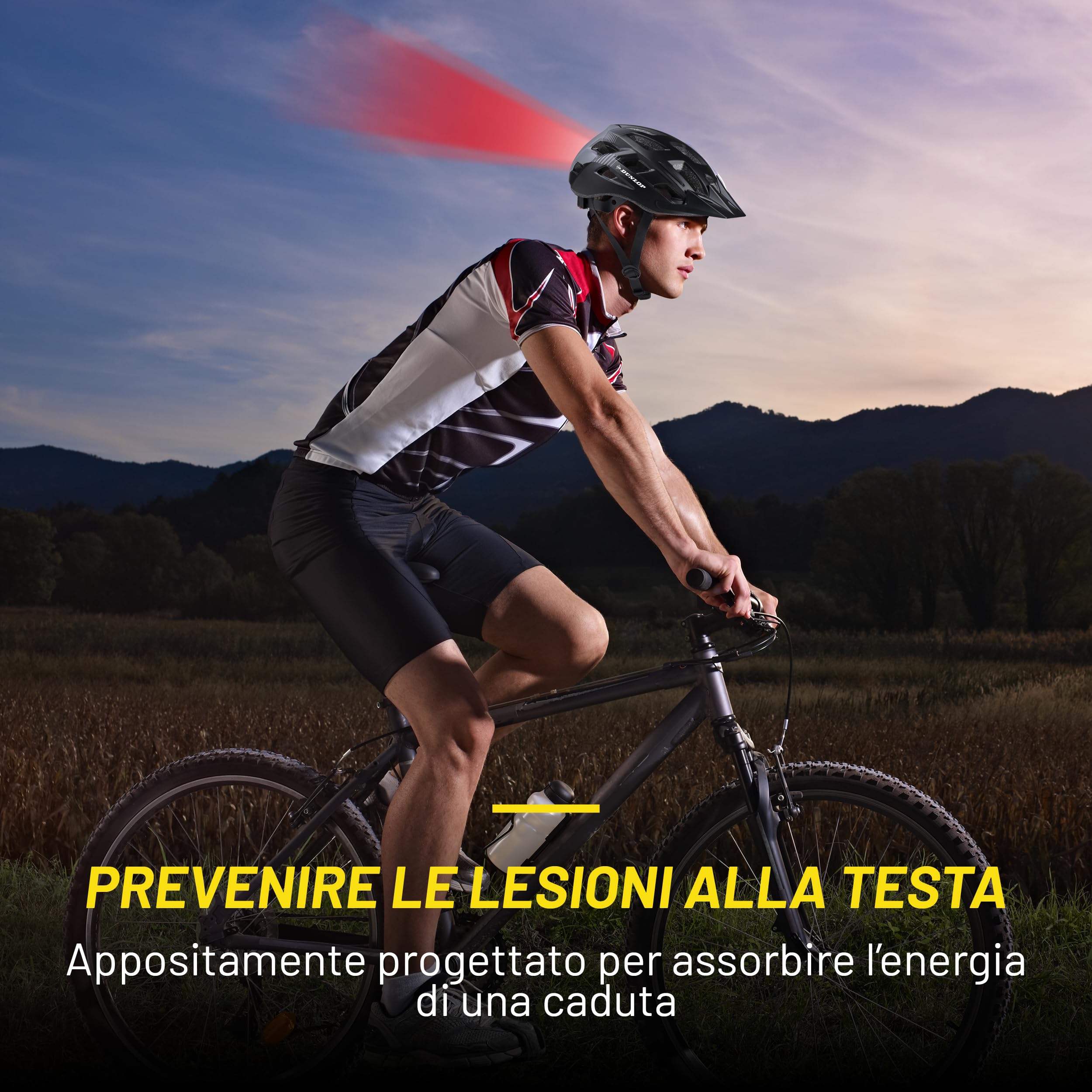 Dunlop Casco da bicicletta con luce - Casco da bicicletta per uomo e donna - Regolabile da 55 a 58 cm - Misura del casco da bicicletta - con illuminazione a LED - 3 modalità di luce - Nero