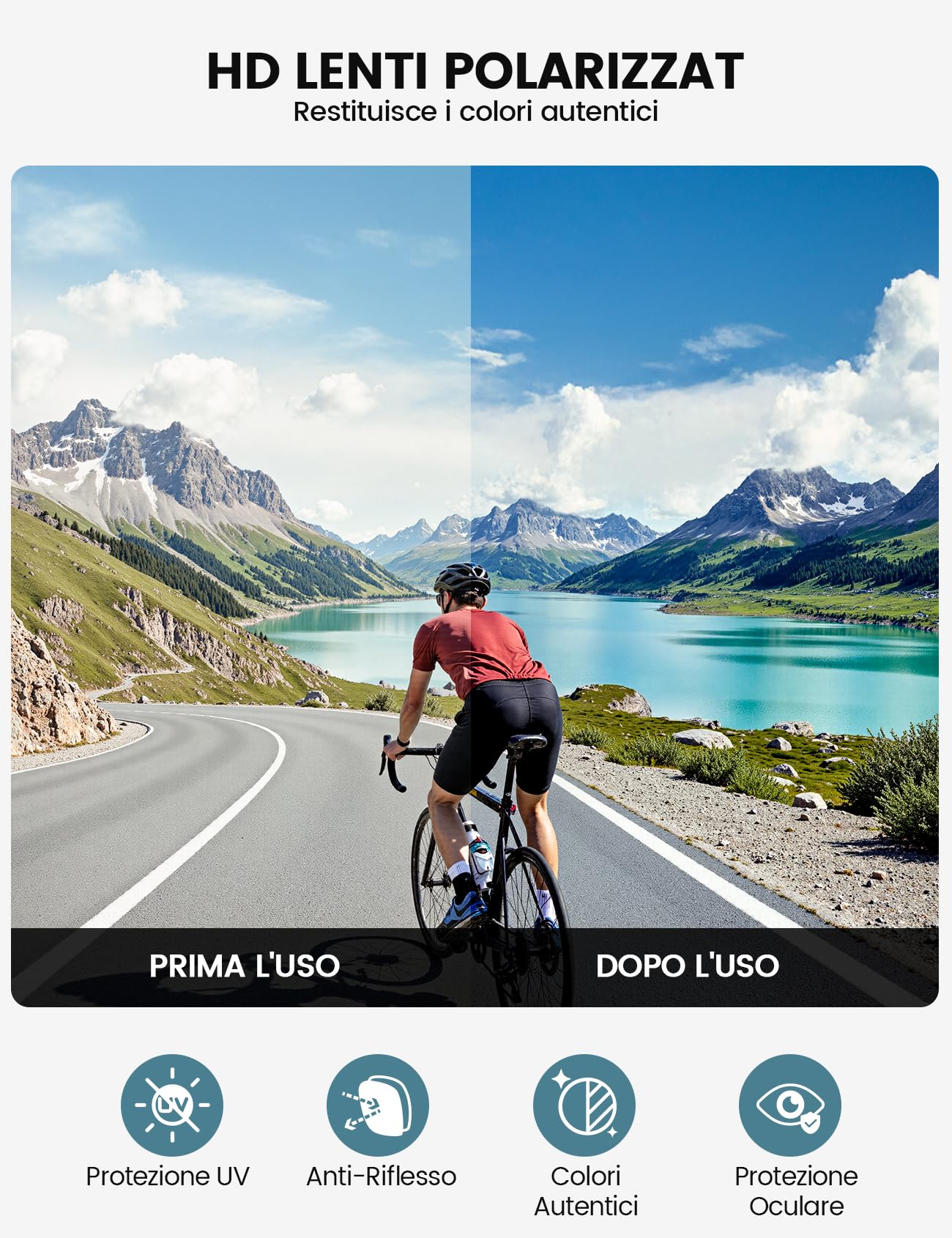 Lamicall Occhiali da Sole Ciclismo Polarizzati, [24g Ultraleggero] Anti-UV400, TR90-Telaio, Nasello Regolabile, Occhiali da Sole Sportivi per Uomo e Donna, per Pesca/Corsa/Sport all'Aperto